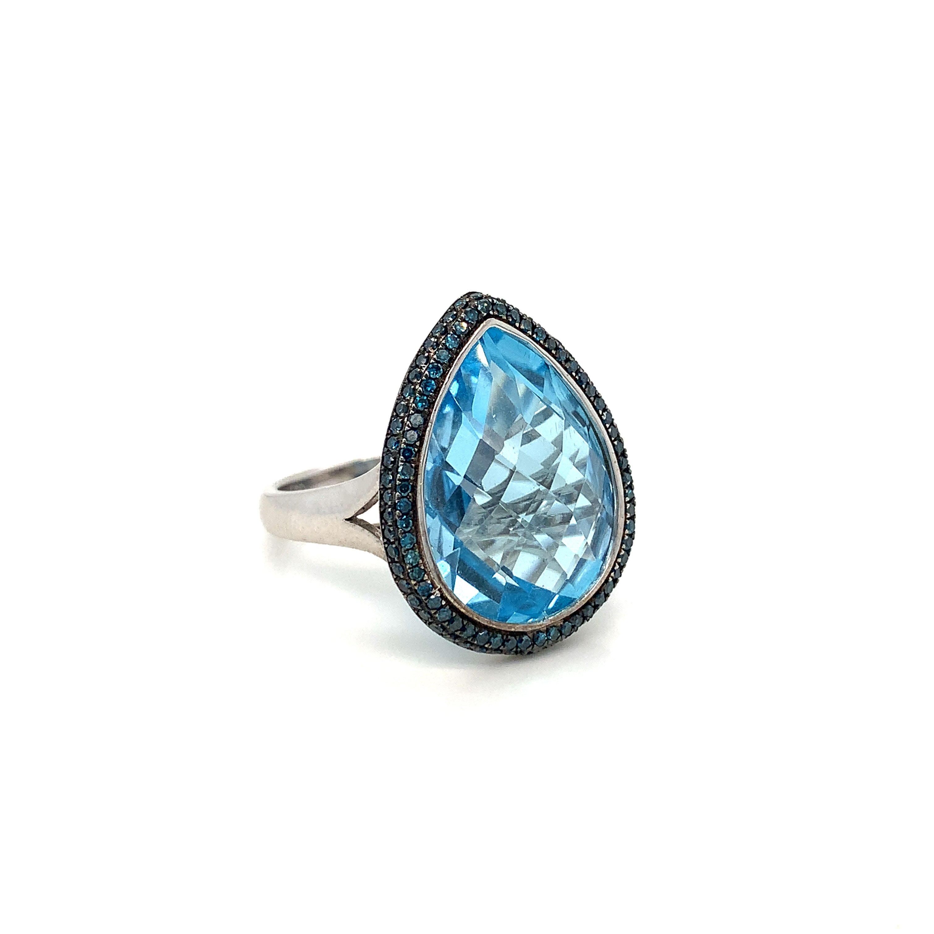 White Gold Ring with Diamond, Topaz Stones