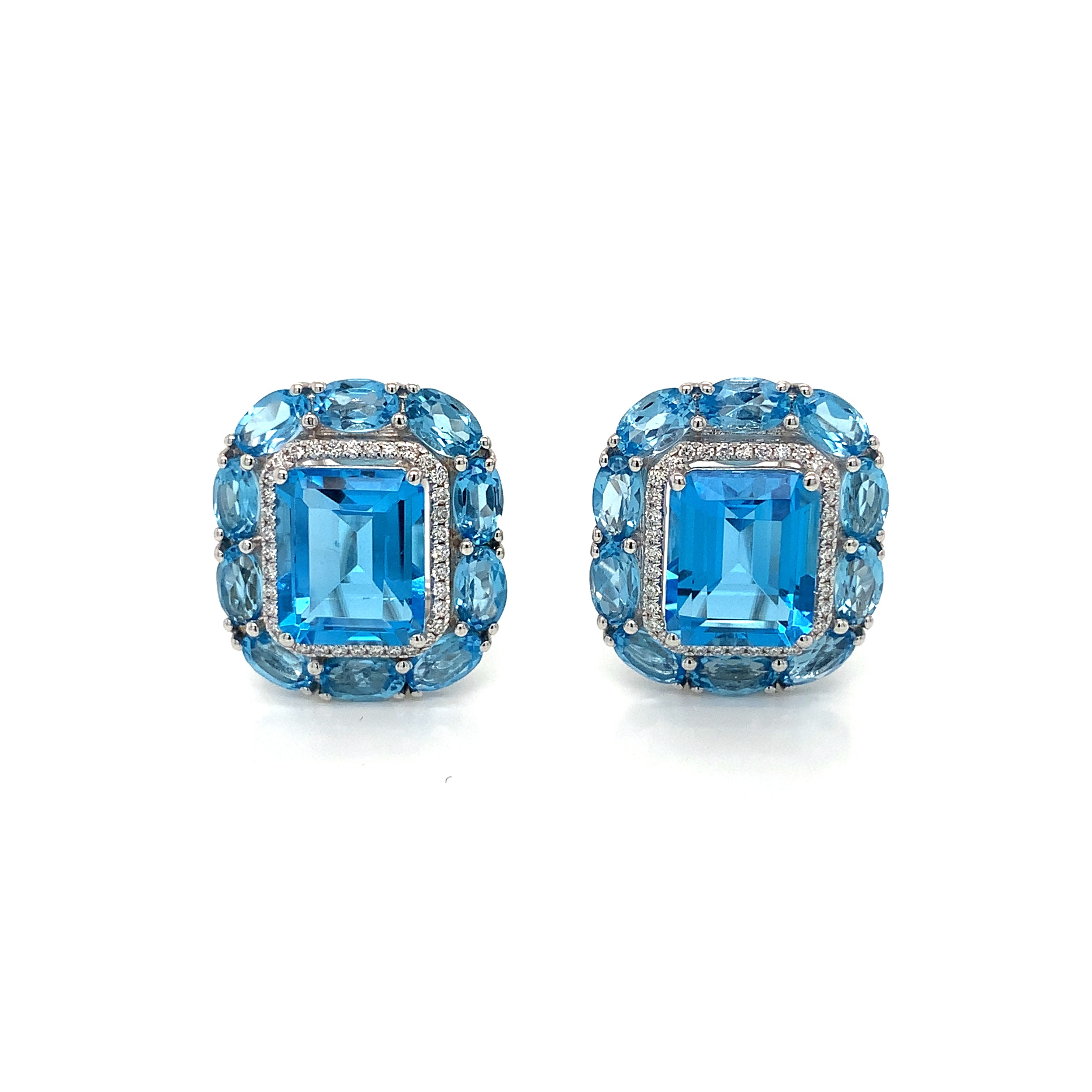 White Gold Stud Earrings with Diamond, Topaz Stones