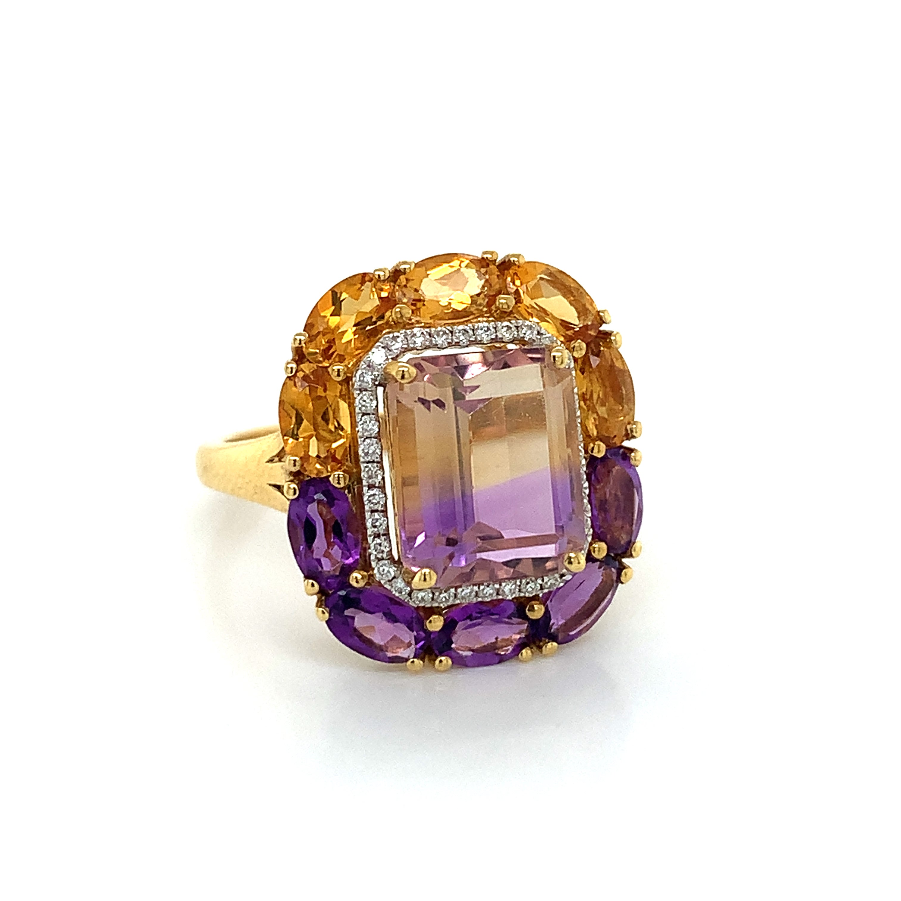 Yellow Gold Ring with Amethyst, Citrine Stones