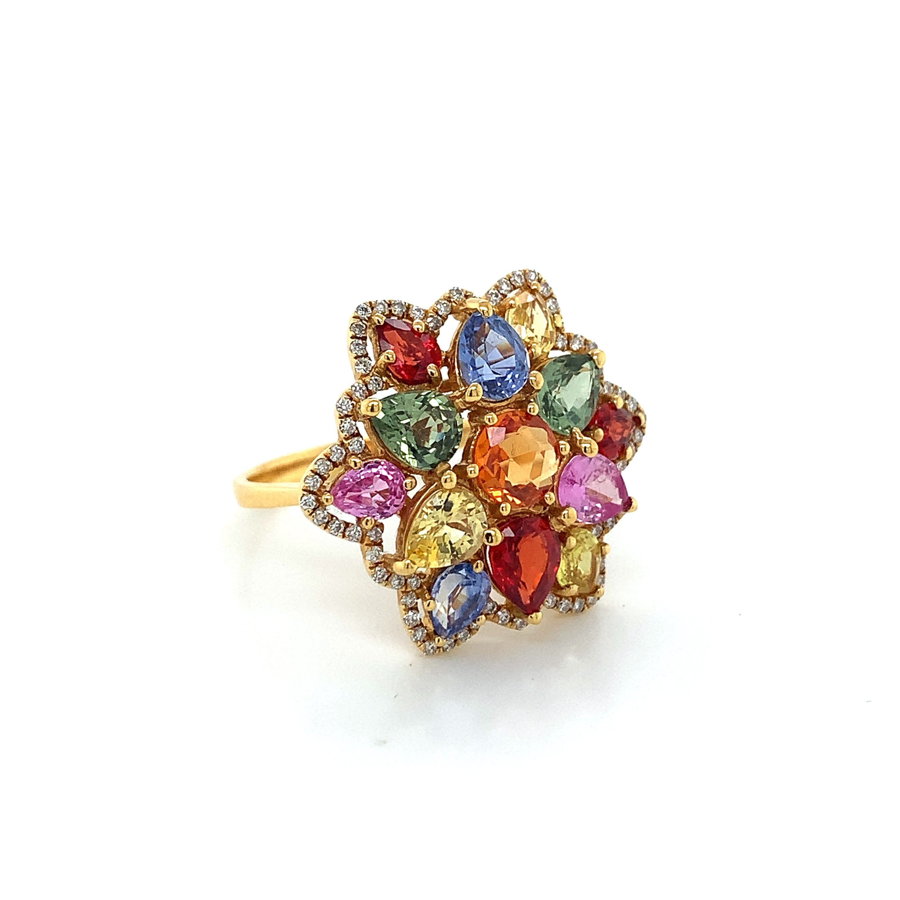 Yellow Gold Ring with Diamond, Sapphire Stones