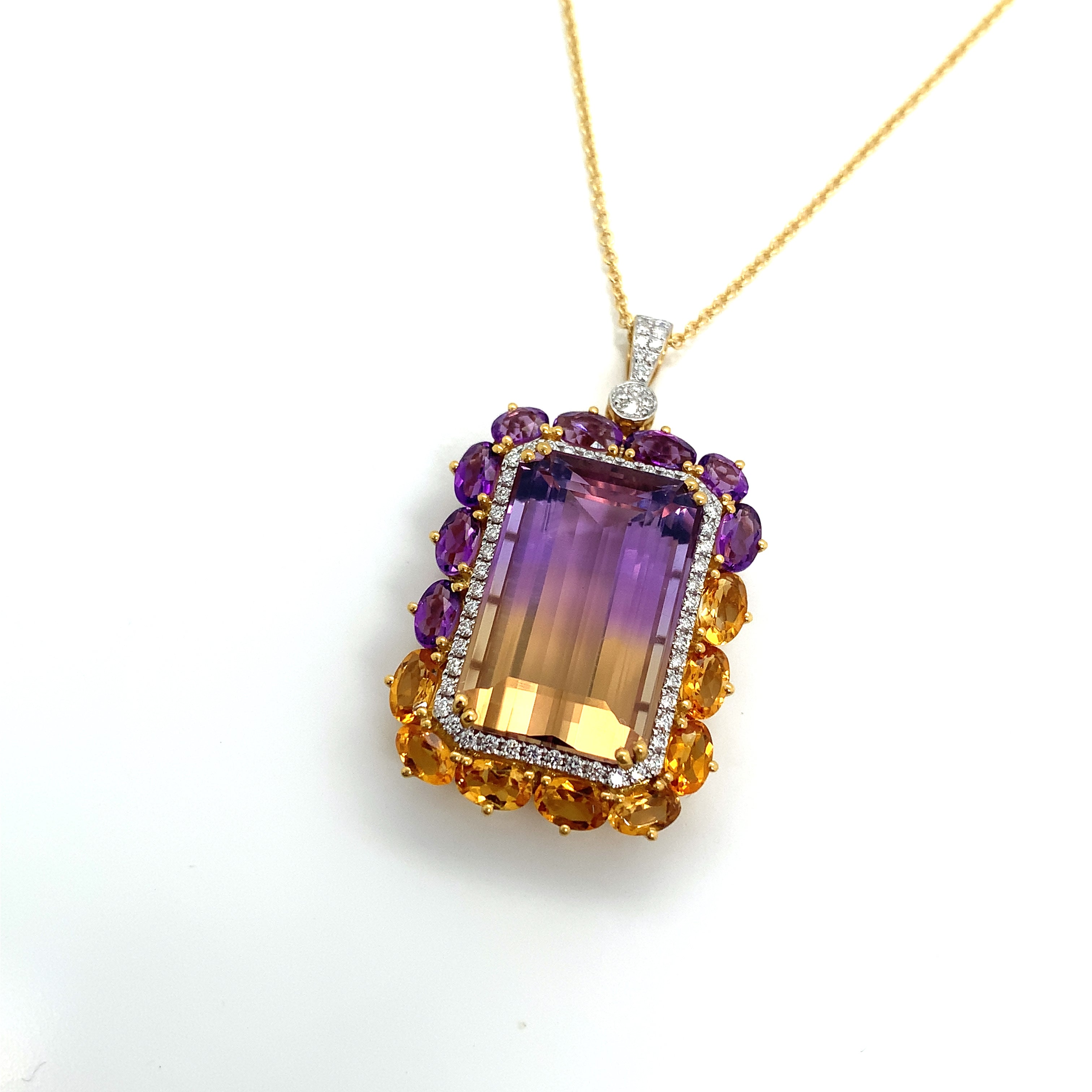 Yellow Gold Pendant Necklace with Amethyst, Citrine Stones