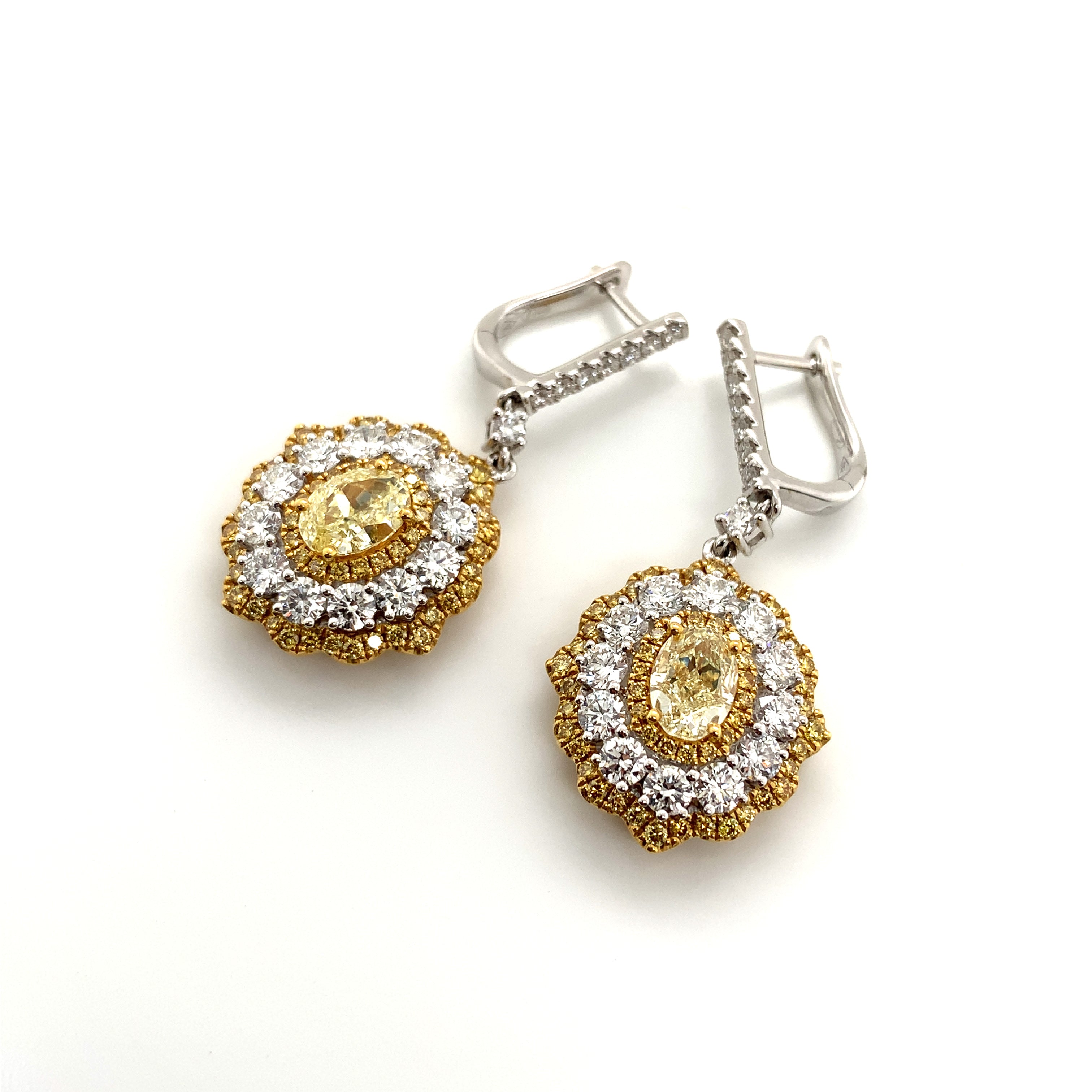Yellow Gold White Gold Drop Earrings with Diamond Only Stones