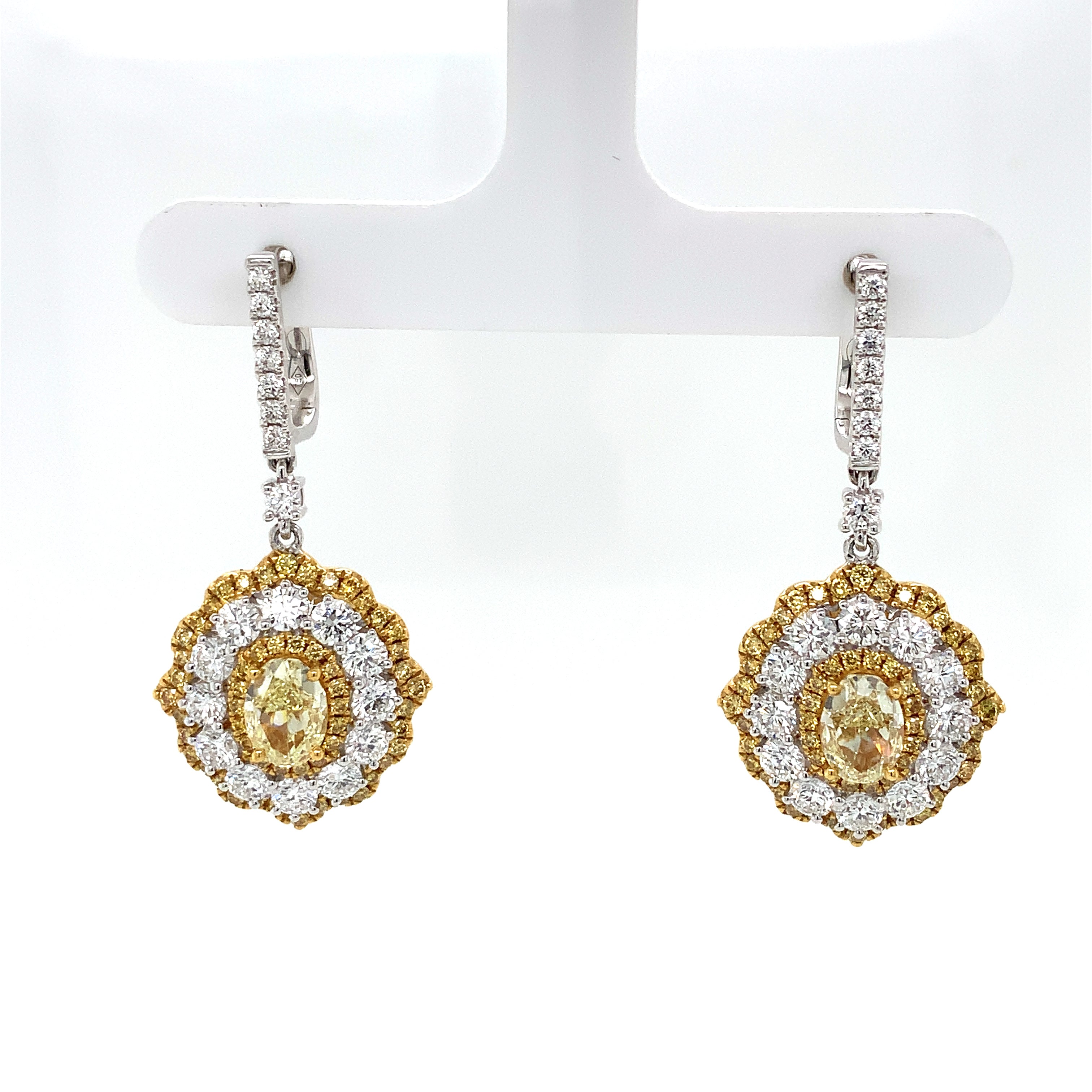Yellow Gold White Gold Drop Earrings with Diamond Only Stones