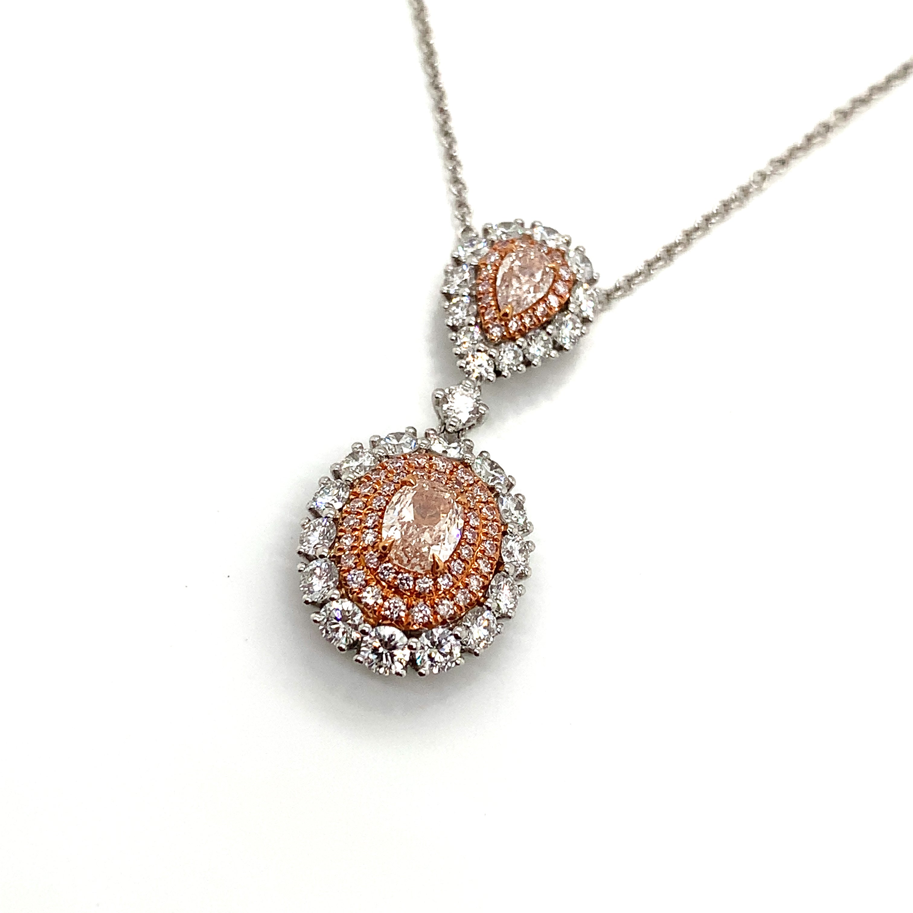 White Gold Pendant Necklace with Diamond, Pink Diamond, Diamond Only Stones