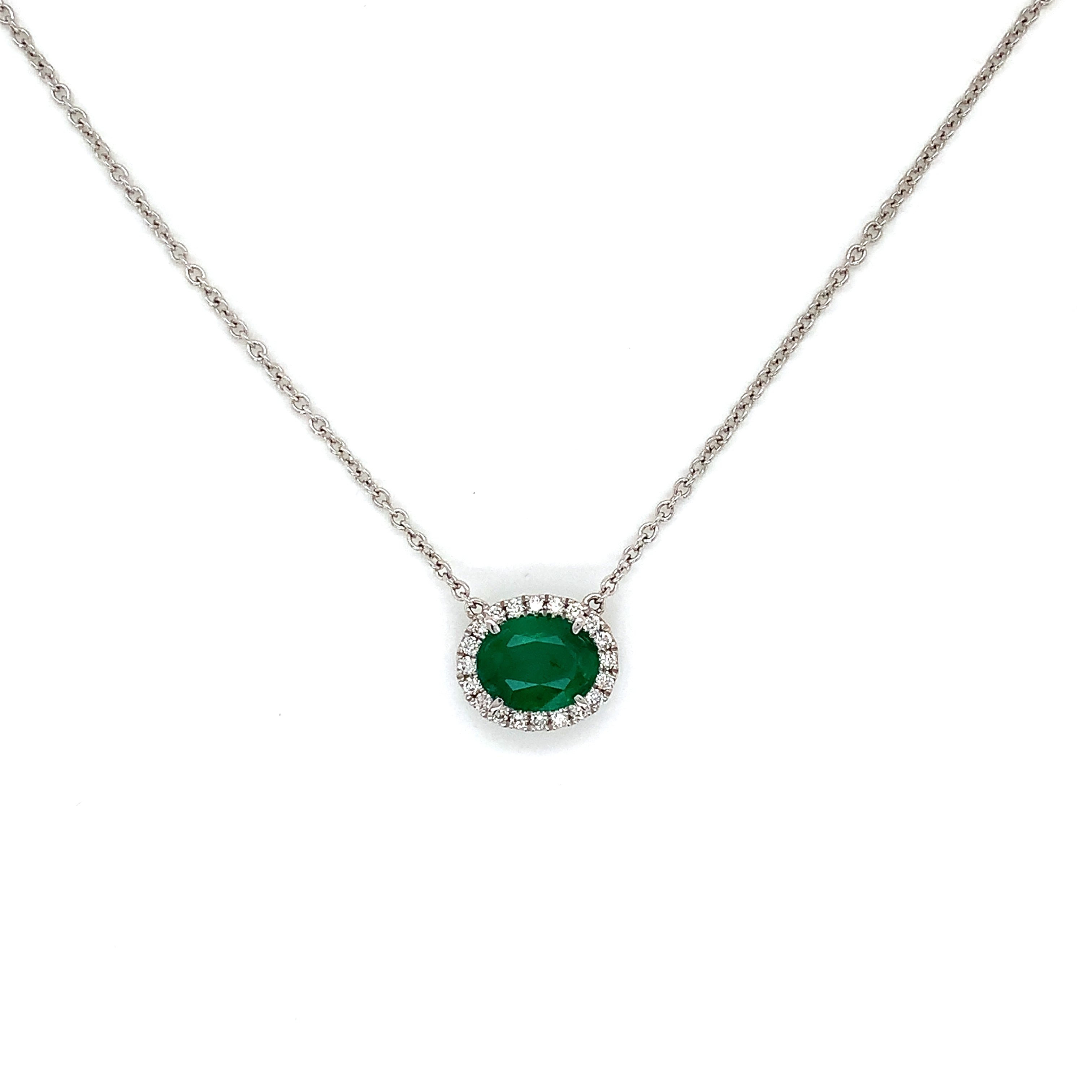 White Gold Pendant Necklace with Diamond, Emerald Stones