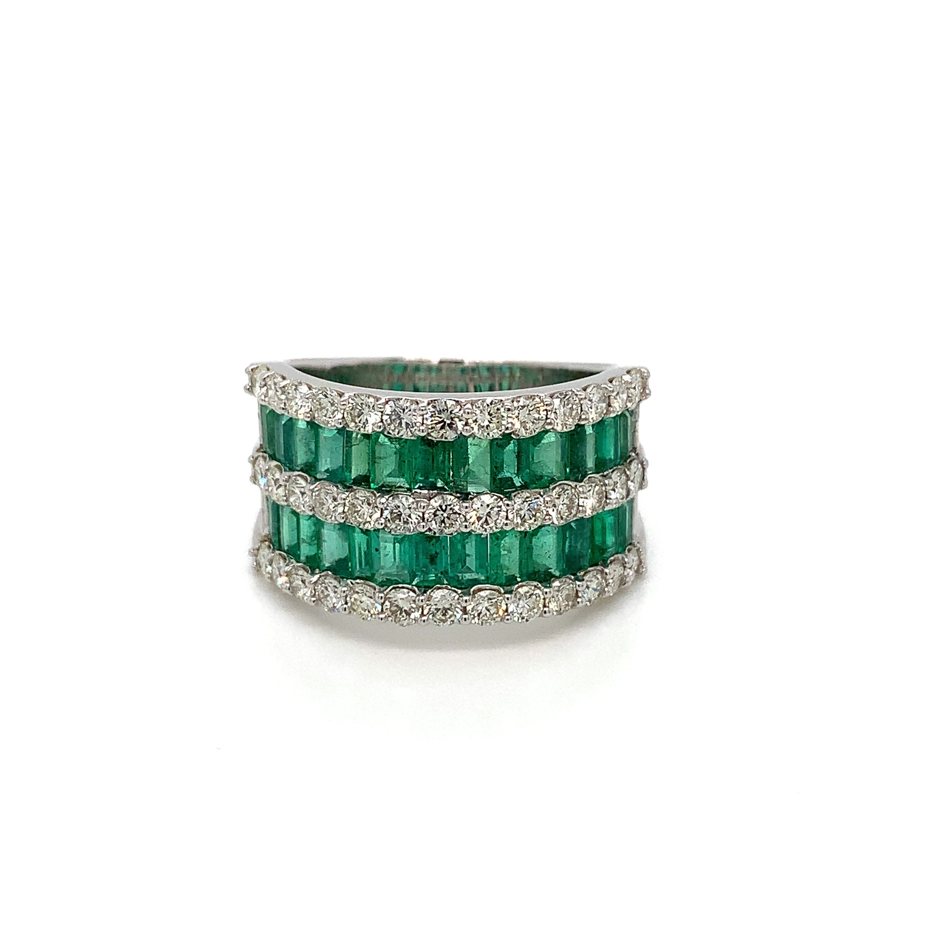 White Gold Ring with Diamond, Emerald Stones