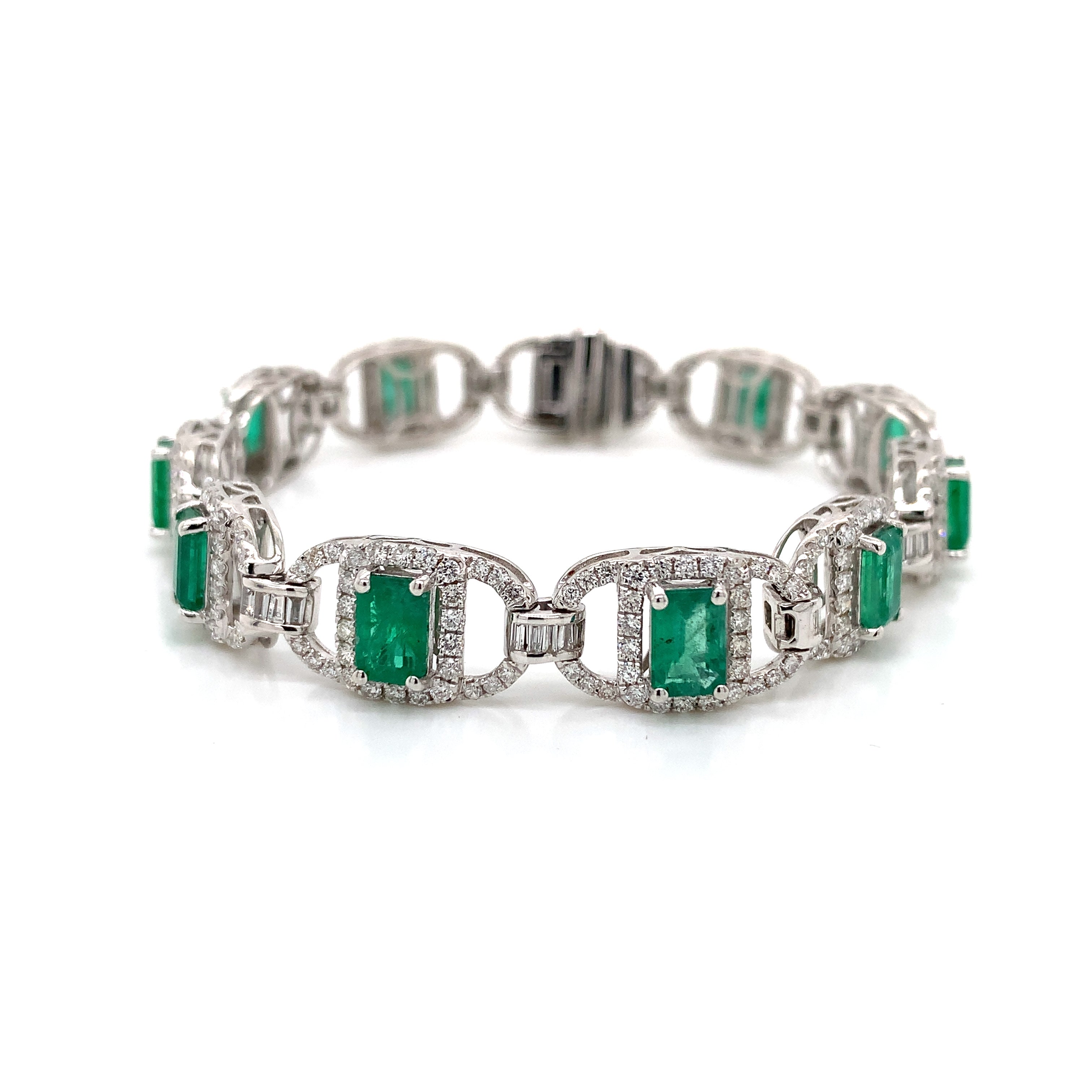 White Gold Gemstone Bracelet with Diamond, Emerald Stones