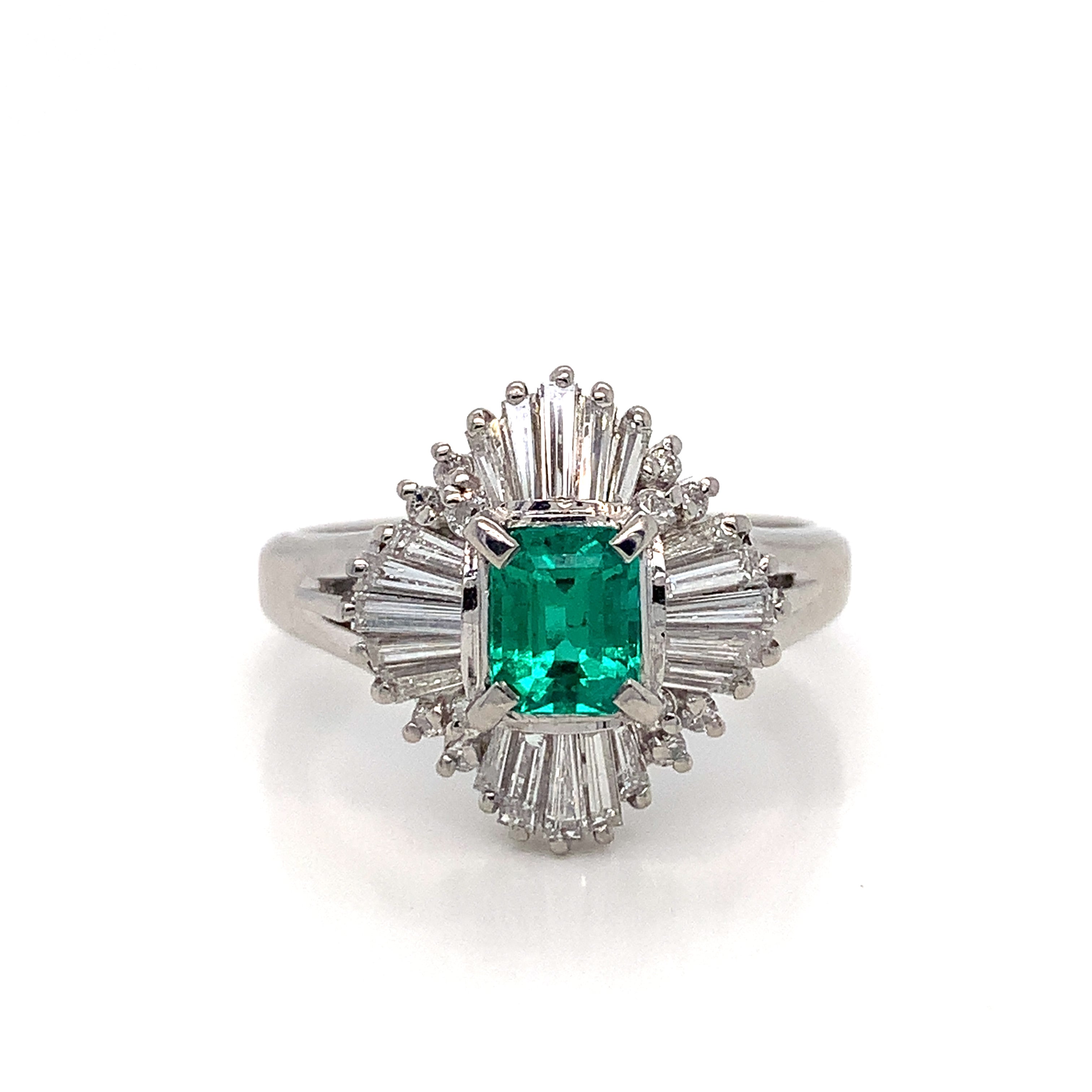 White Gold Ring with Diamond, Emerald Stones