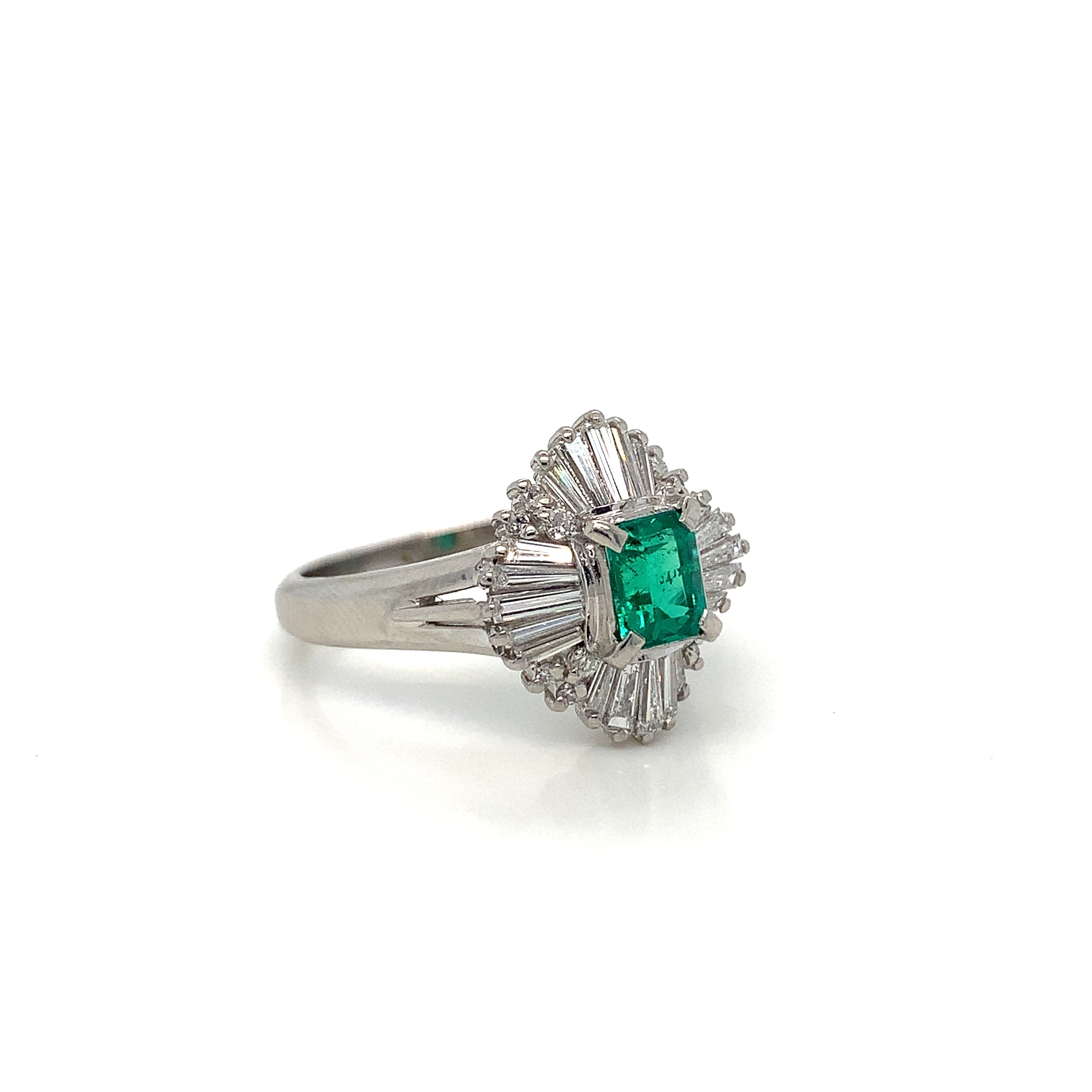 White Gold Ring with Diamond, Emerald Stones