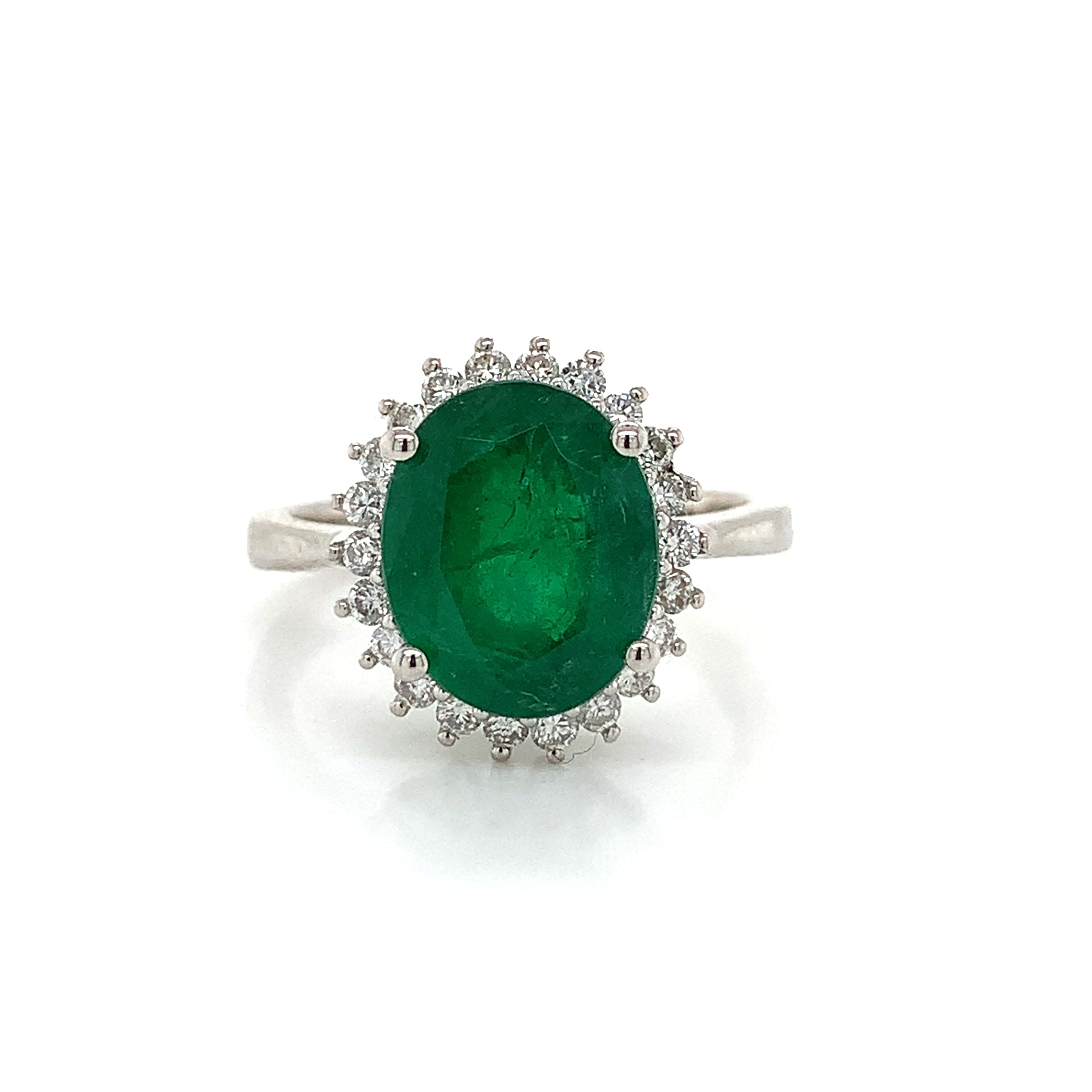White Gold Ring with Diamond, Emerald Stones