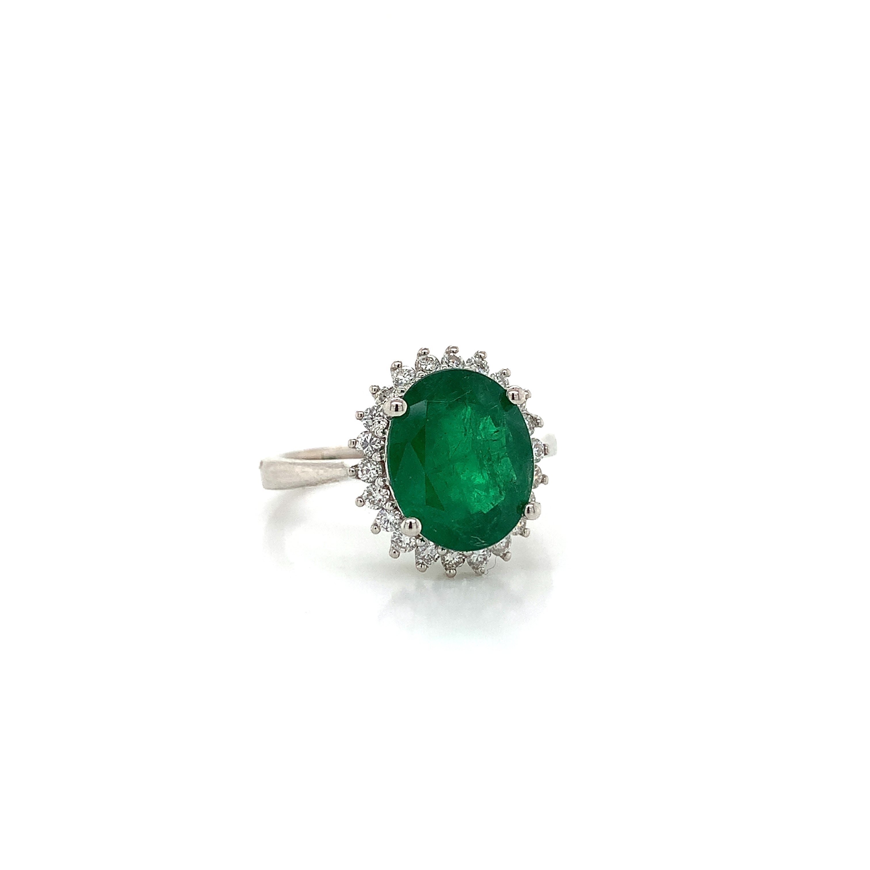 White Gold Ring with Diamond, Emerald Stones