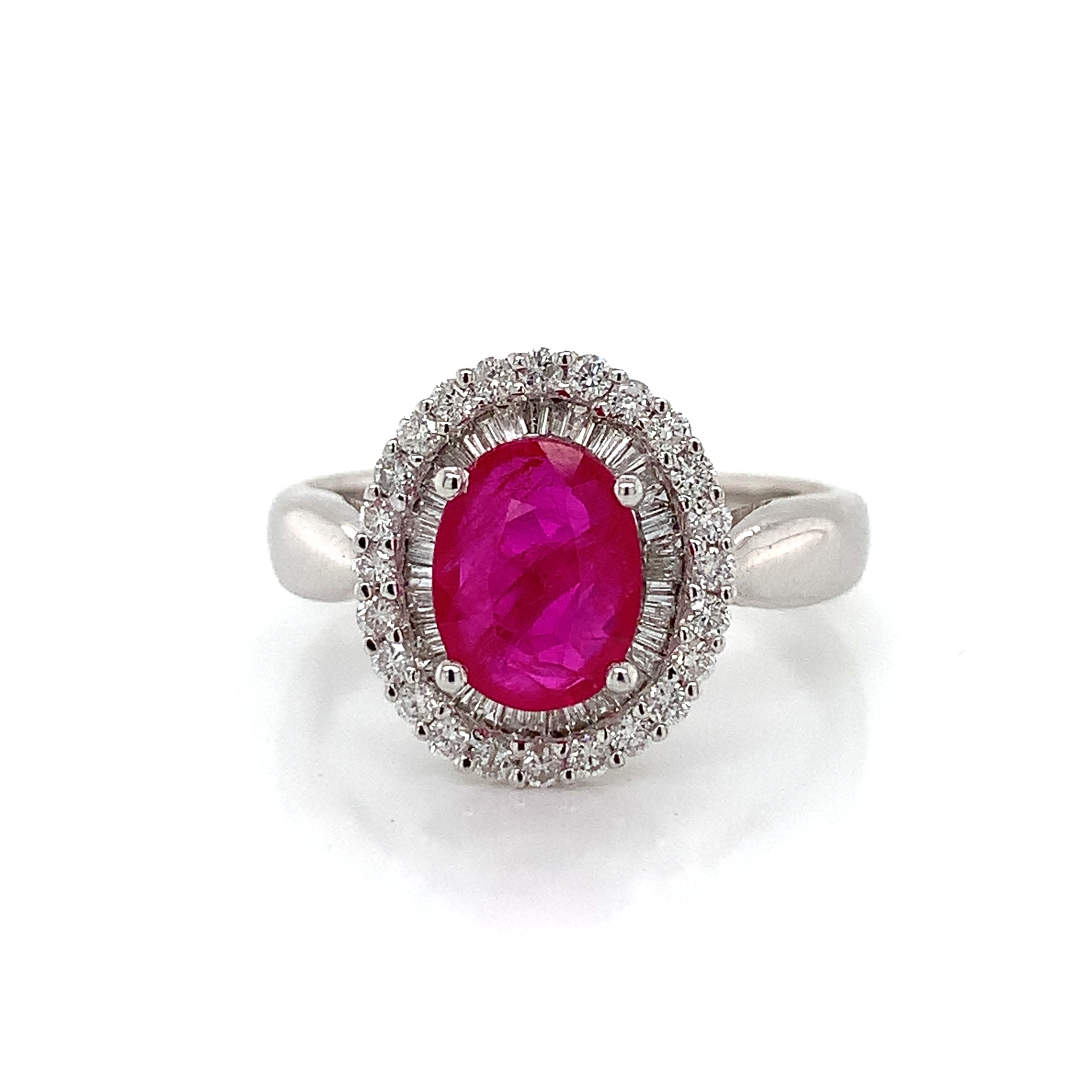 White Gold Ring with Diamond, Ruby Stones