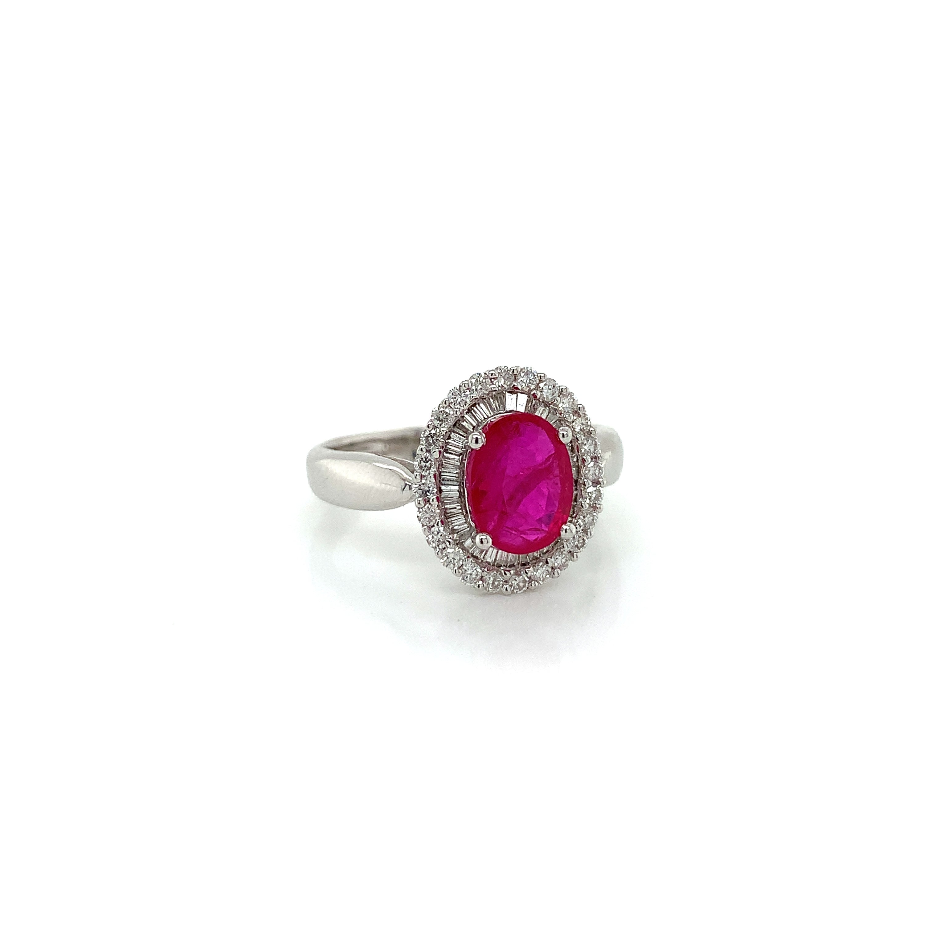 White Gold Ring with Diamond, Ruby Stones