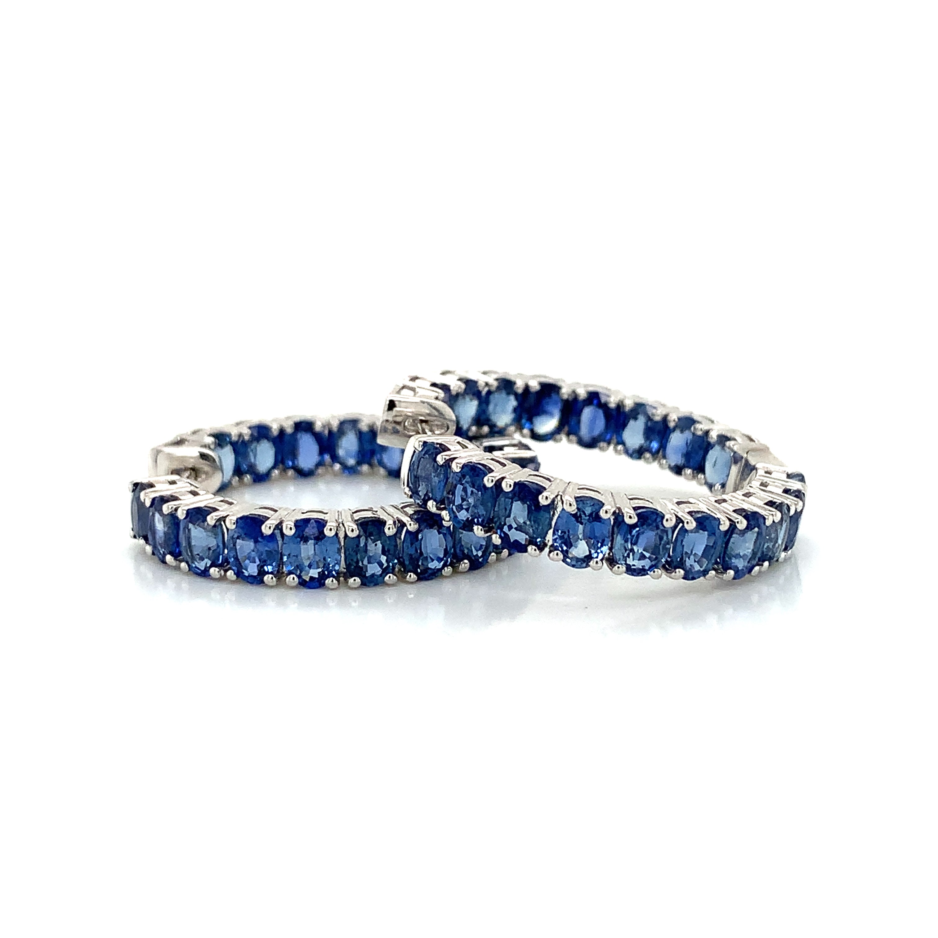 White Gold Hoop Earrings with Sapphire Stones