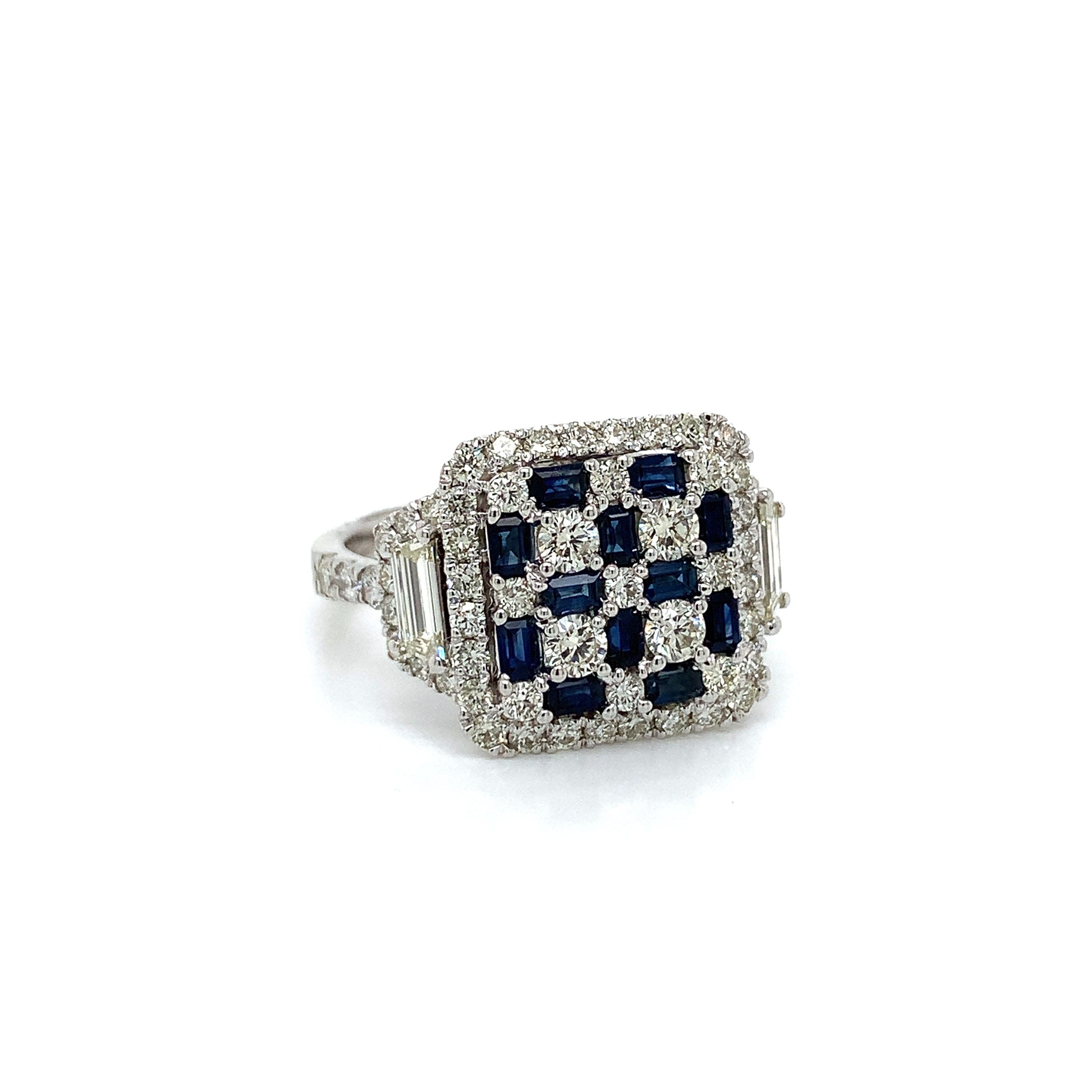 White Gold Ring with Diamond, Sapphire Stones