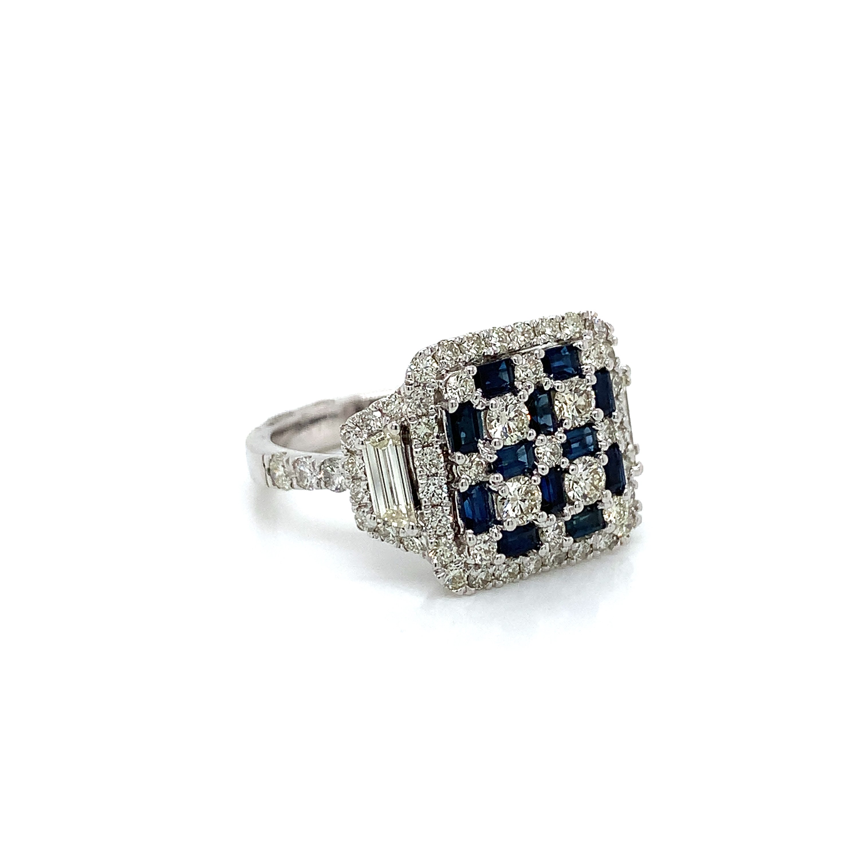 White Gold Ring with Diamond, Sapphire Stones