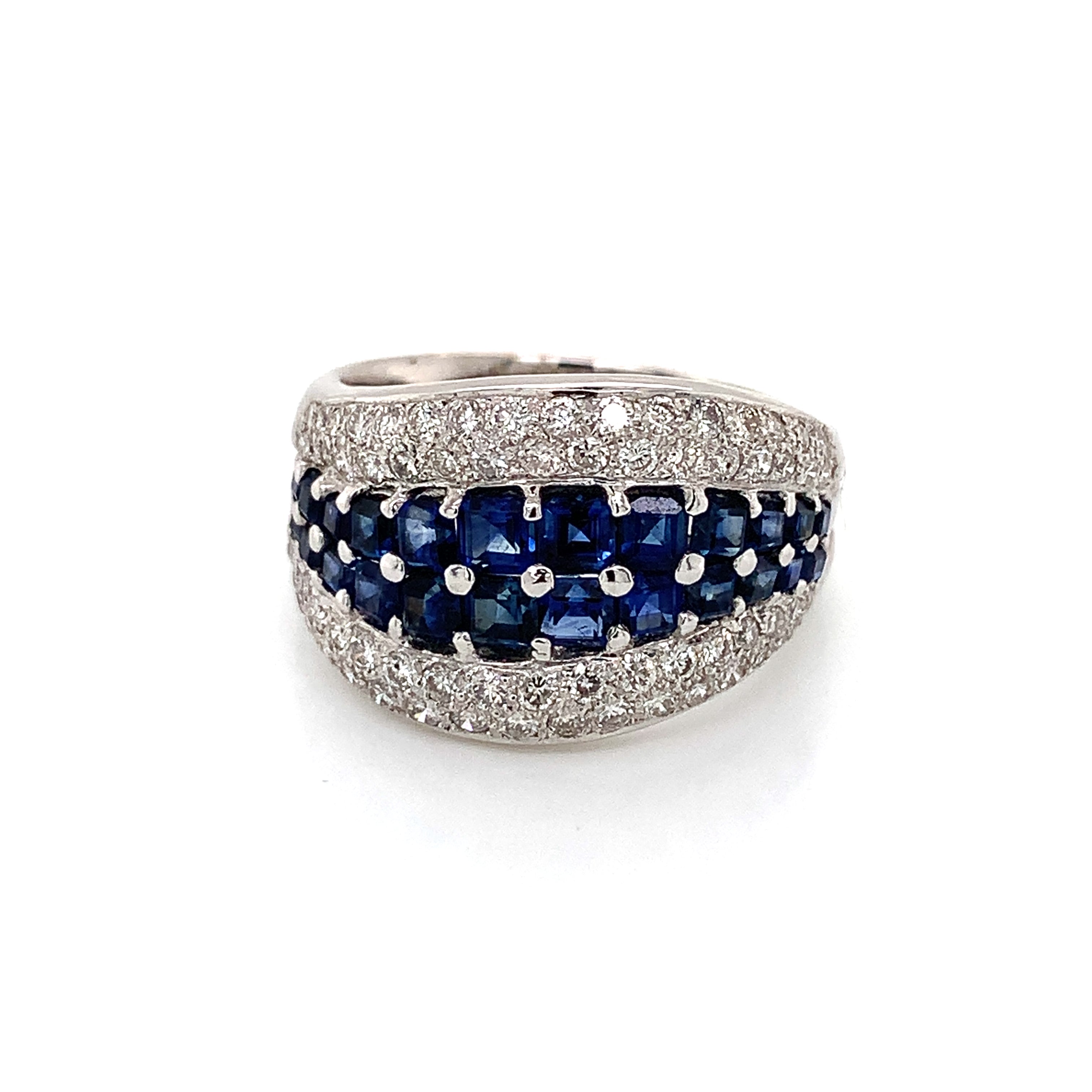 White Gold Ring with Diamond, Sapphire Stones