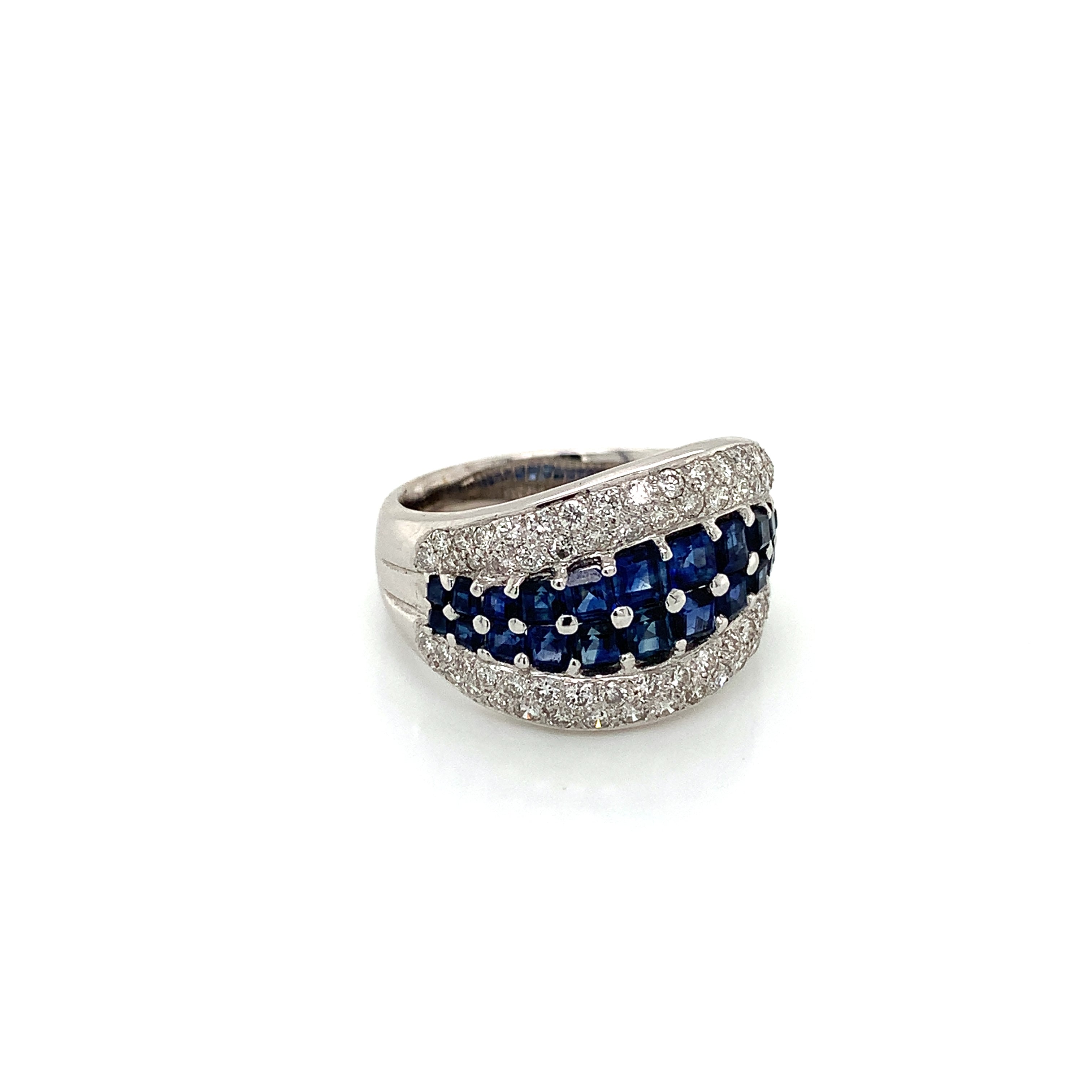White Gold Ring with Diamond, Sapphire Stones