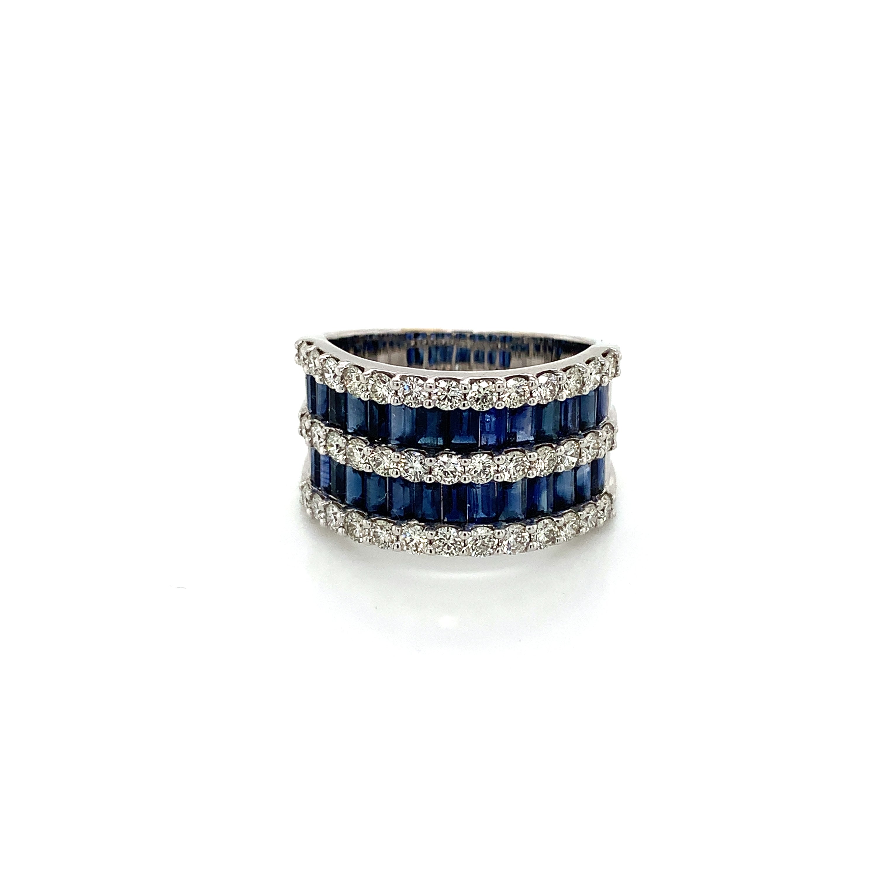 White Gold Ring with Diamond, Sapphire Stones
