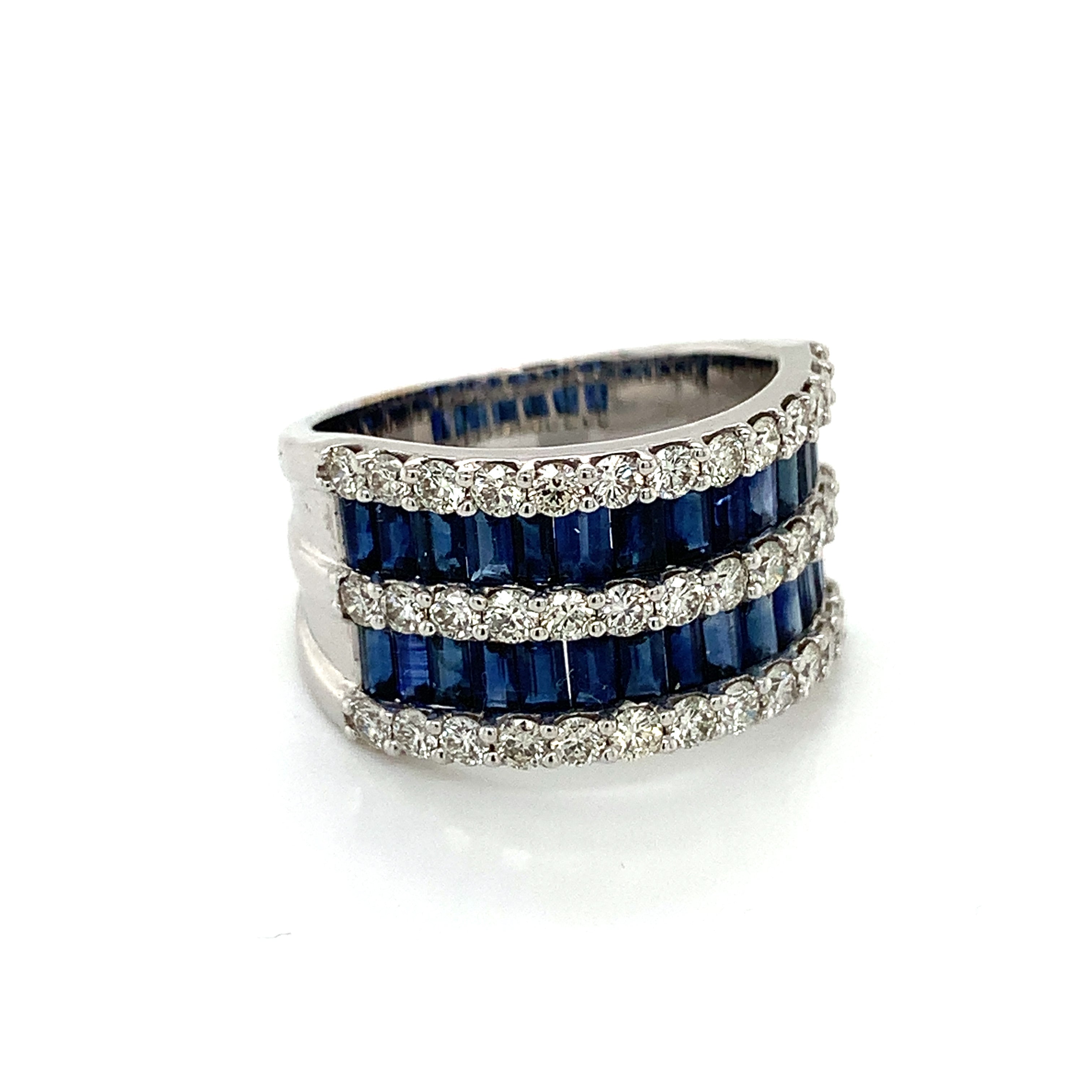White Gold Ring with Diamond, Sapphire Stones