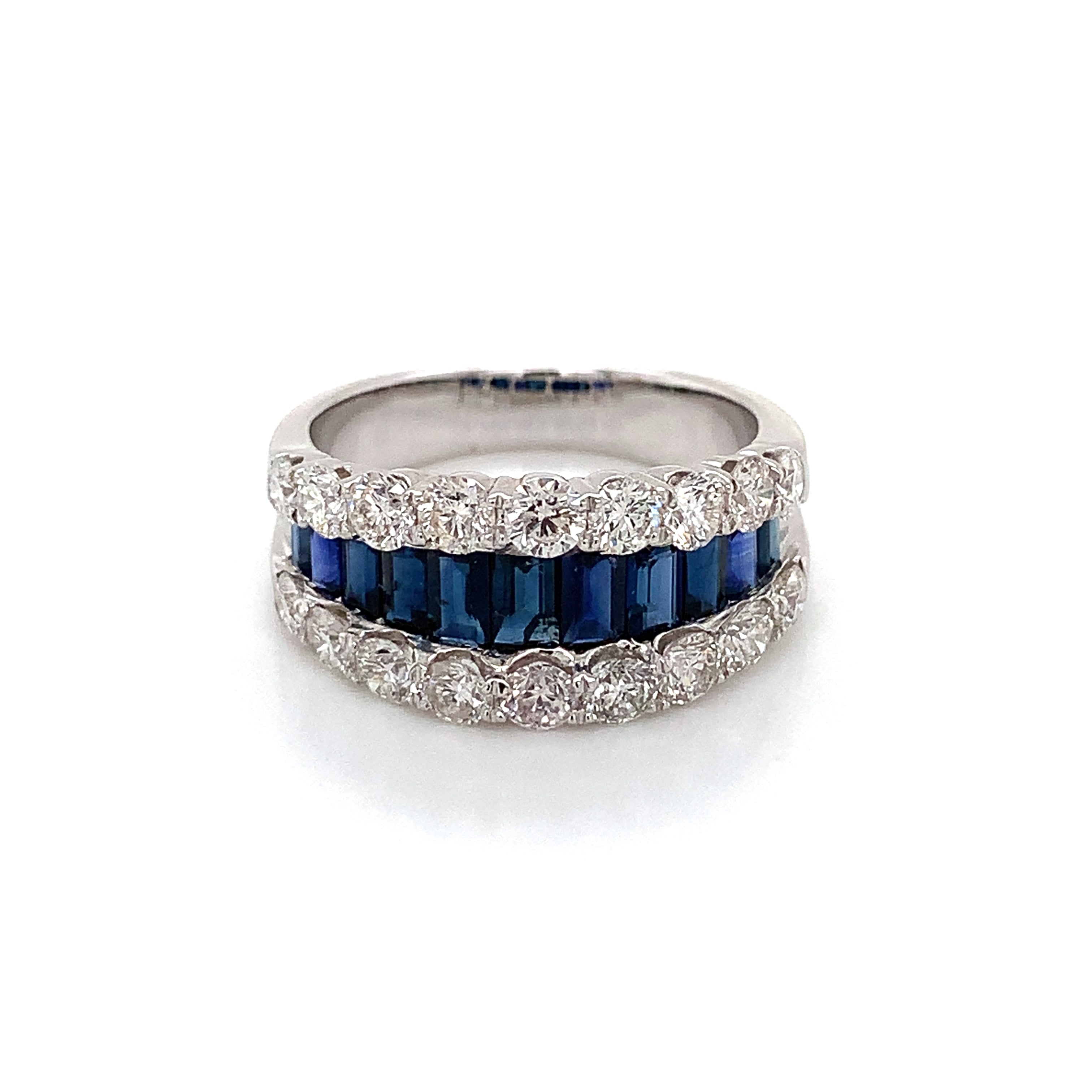 White Gold Ring with Diamond, Sapphire Stones