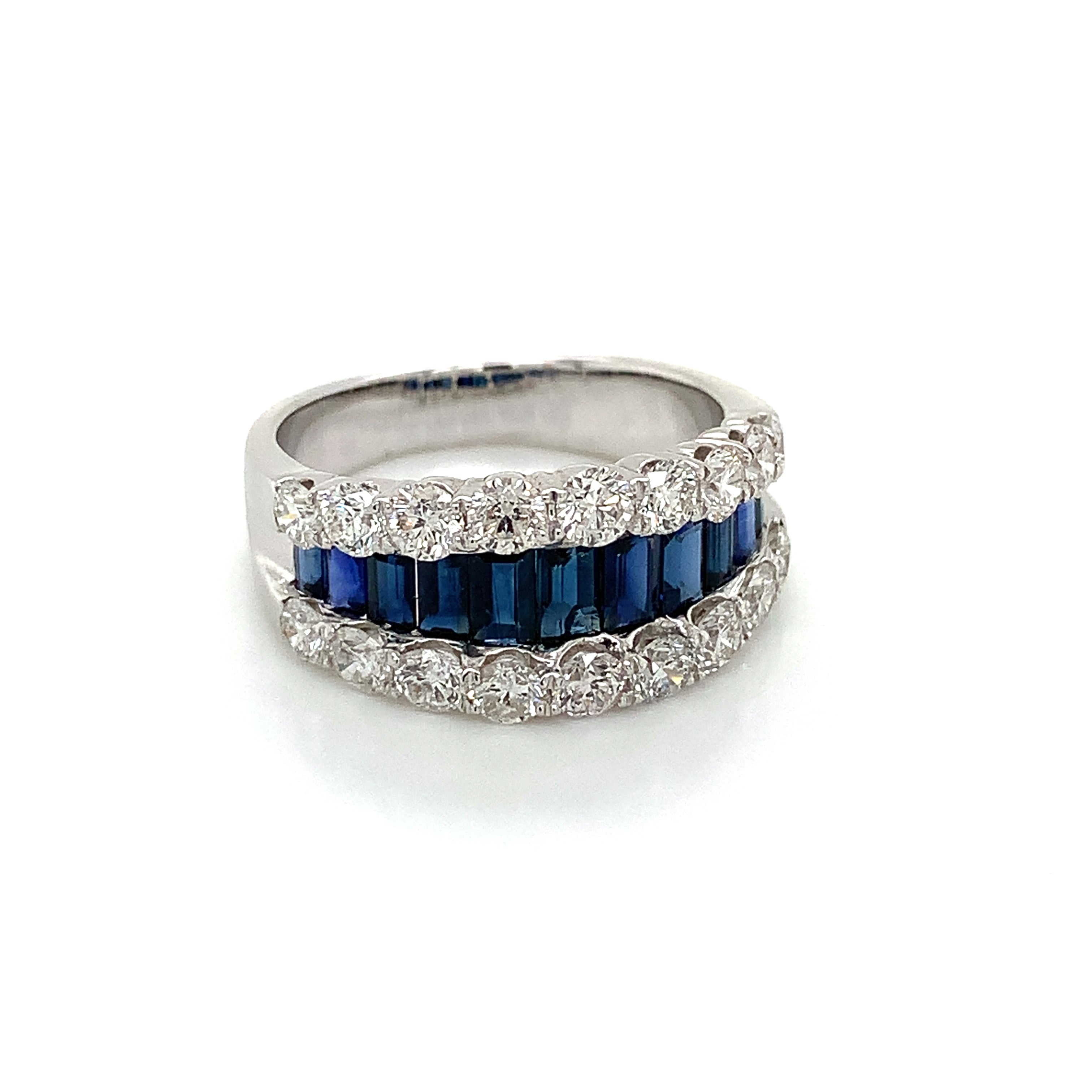 White Gold Ring with Diamond, Sapphire Stones