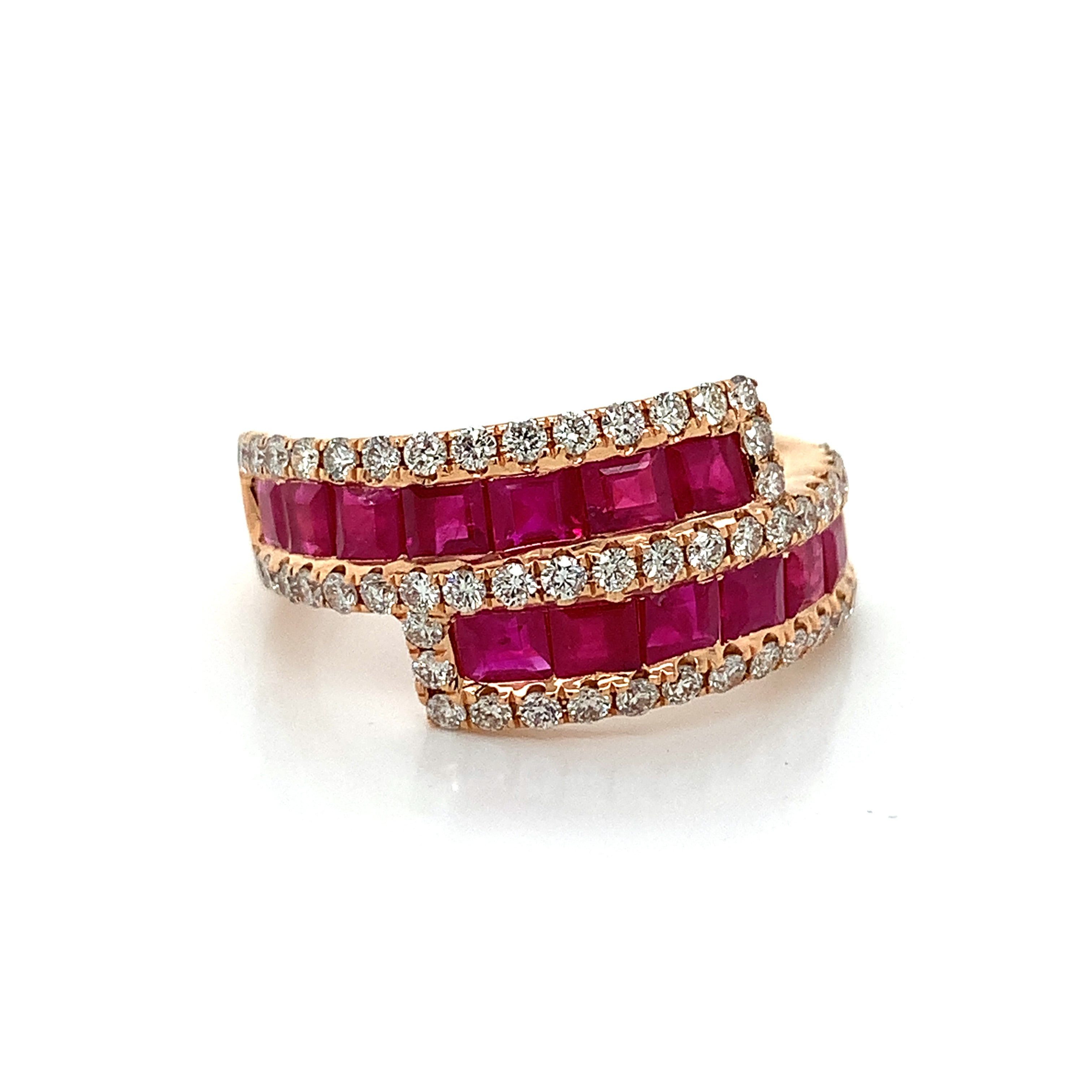 Rose Gold Ring with Diamond, Ruby Stones