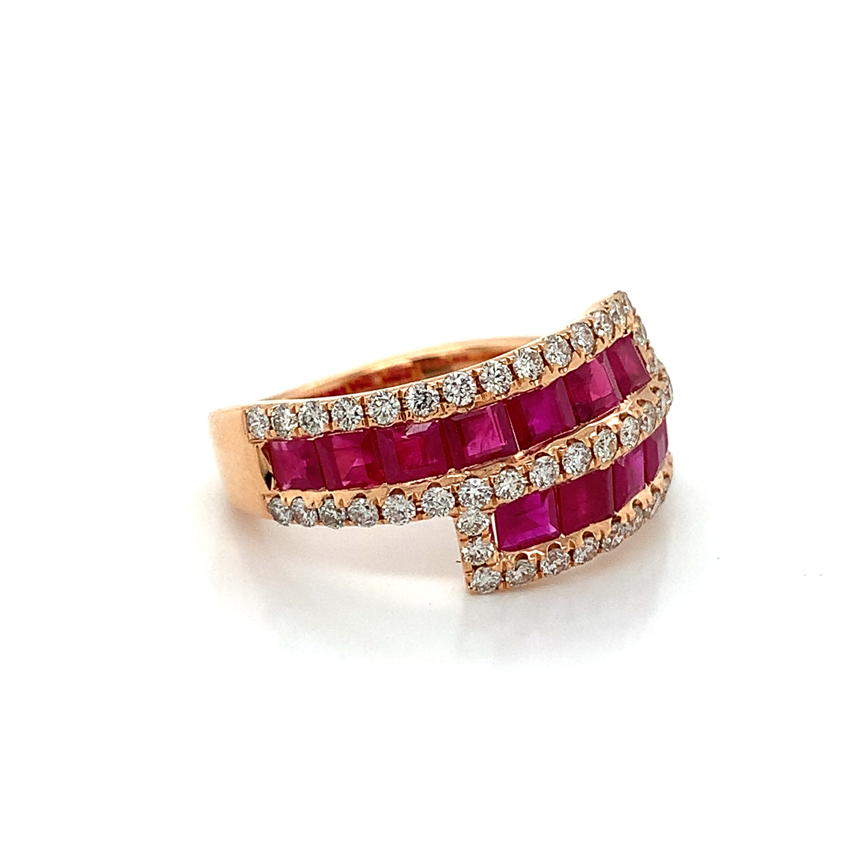 Rose Gold Ring with Diamond, Ruby Stones