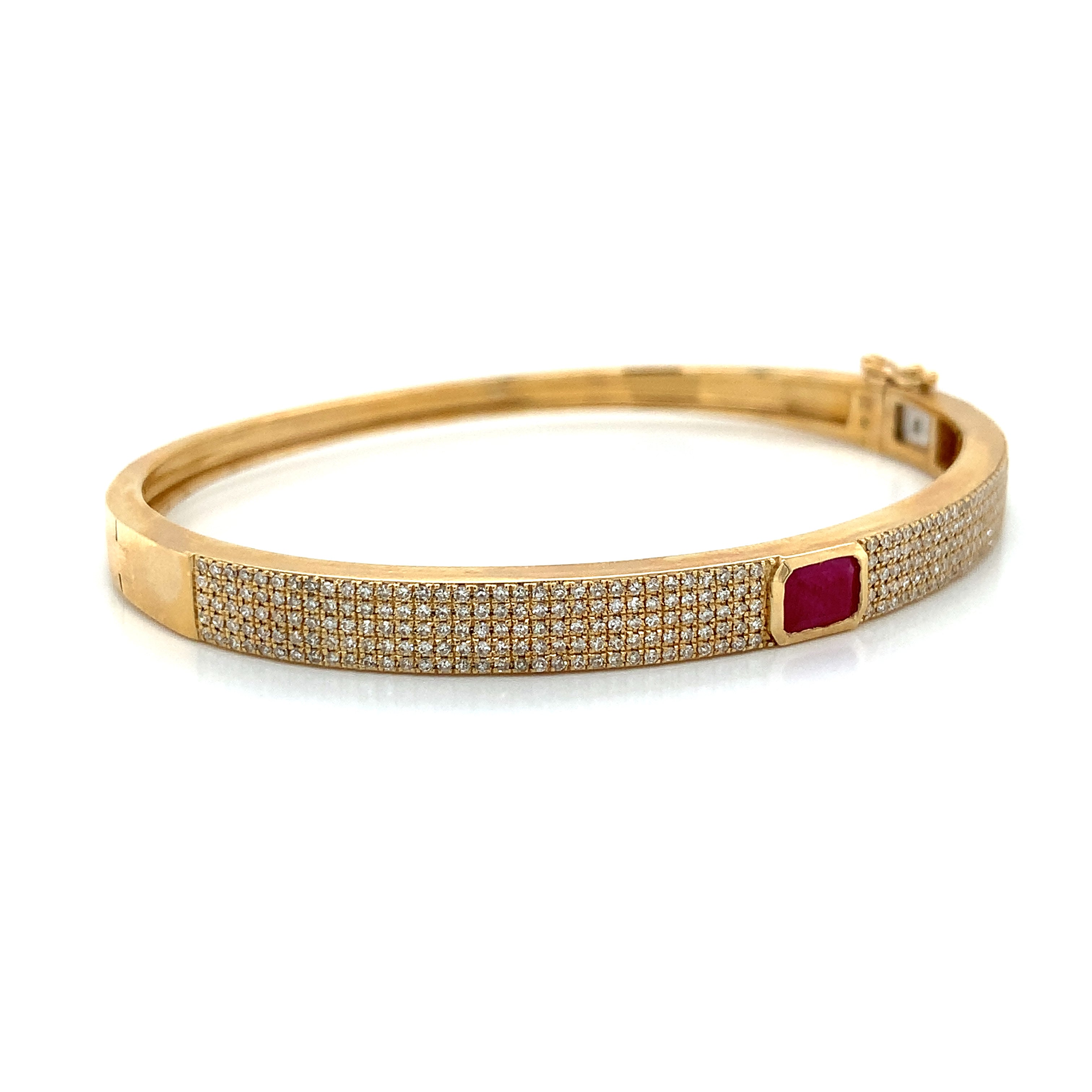 Yellow Gold Bangle Bracelet with Diamond, Ruby Stones