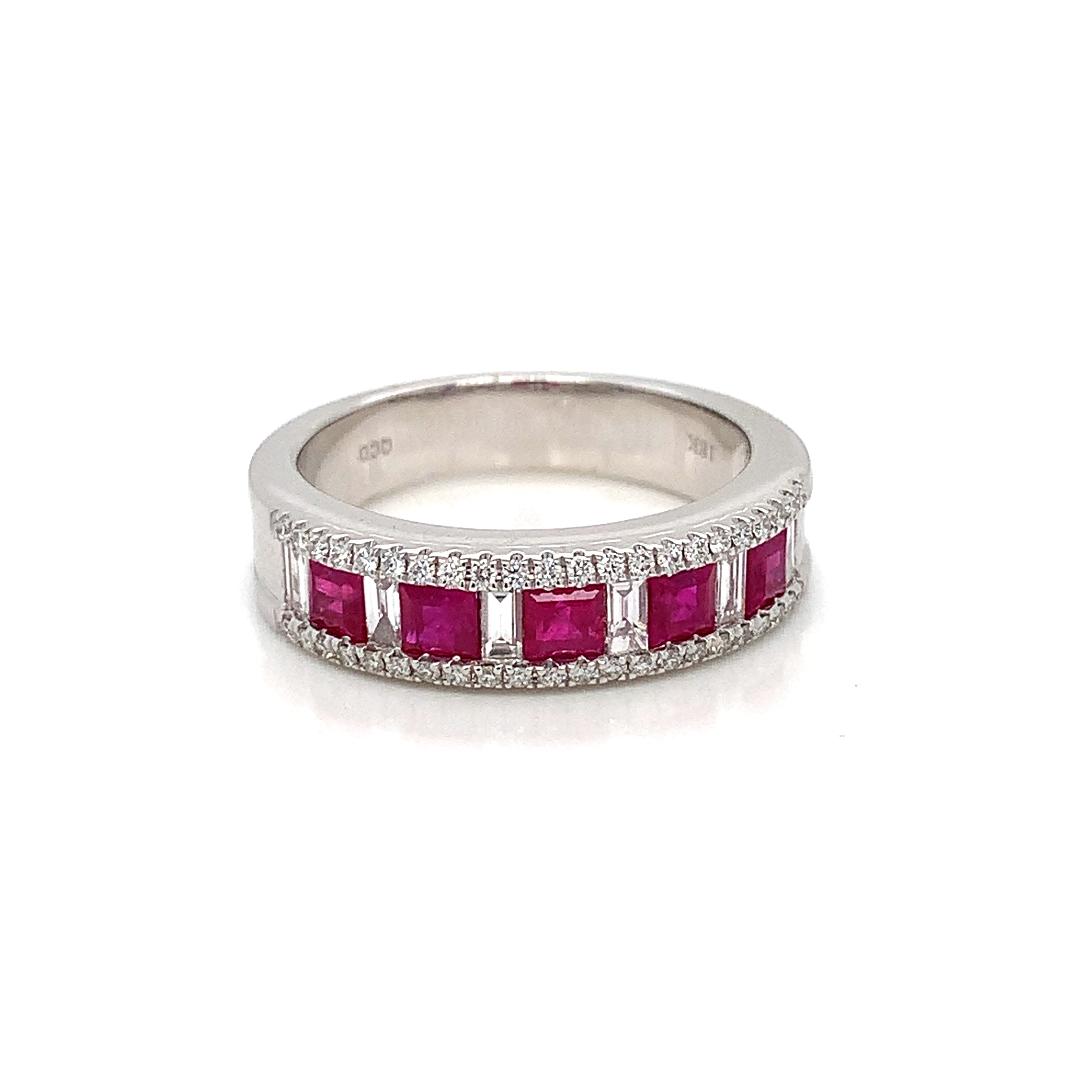 White Gold Ring with Diamond, Ruby Stones