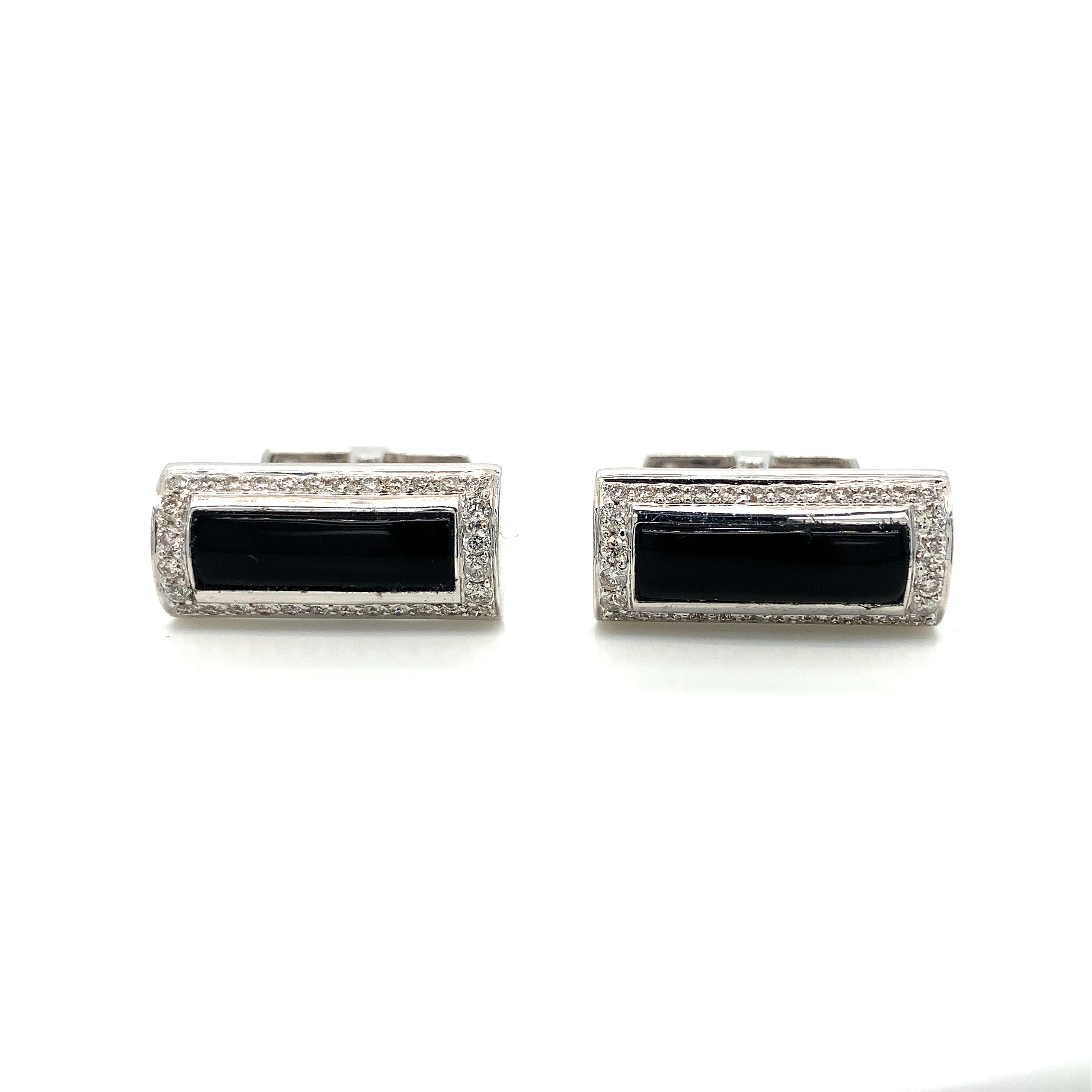 White Gold Cufflinks with Diamond, Onyx Stones