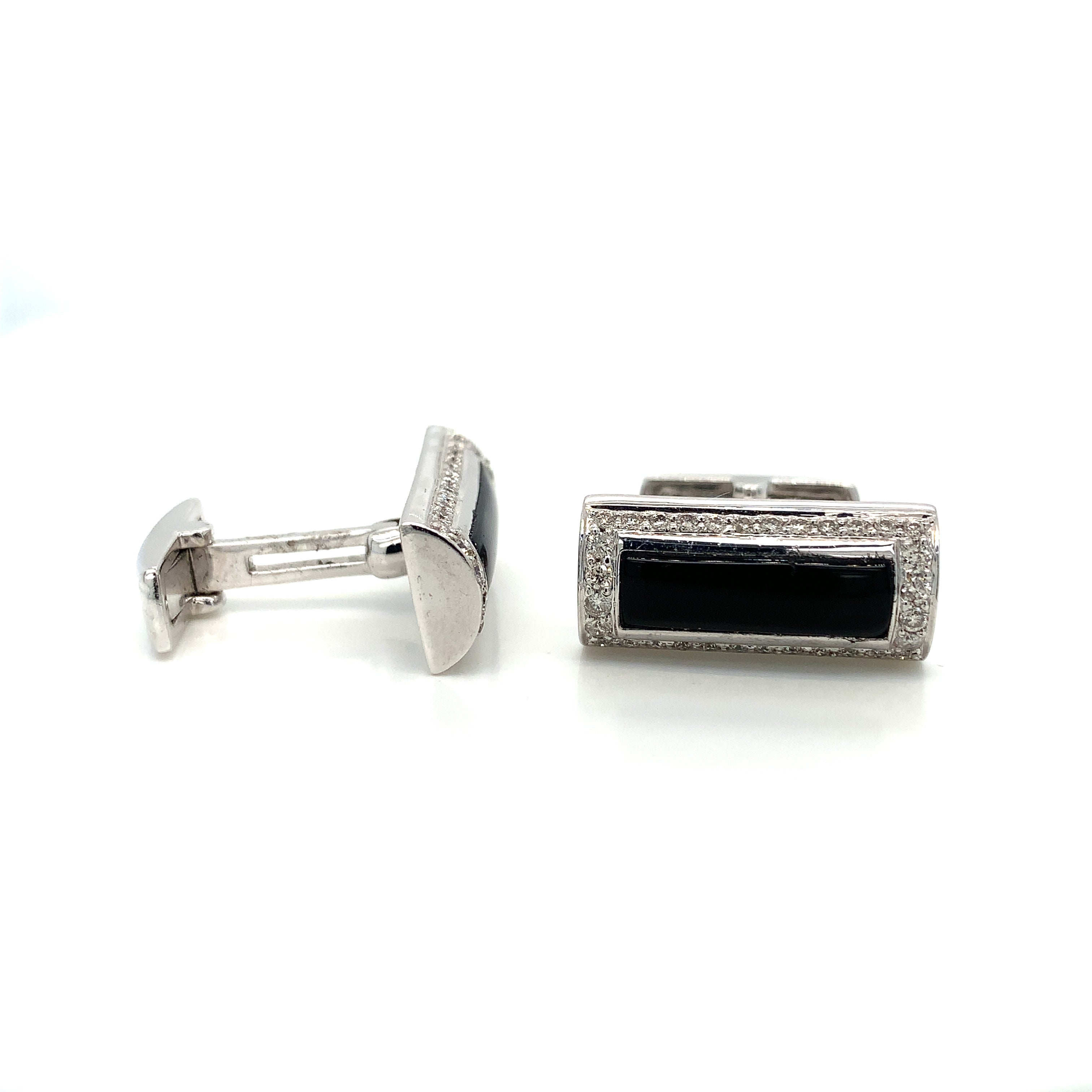White Gold Cufflinks with Diamond, Onyx Stones