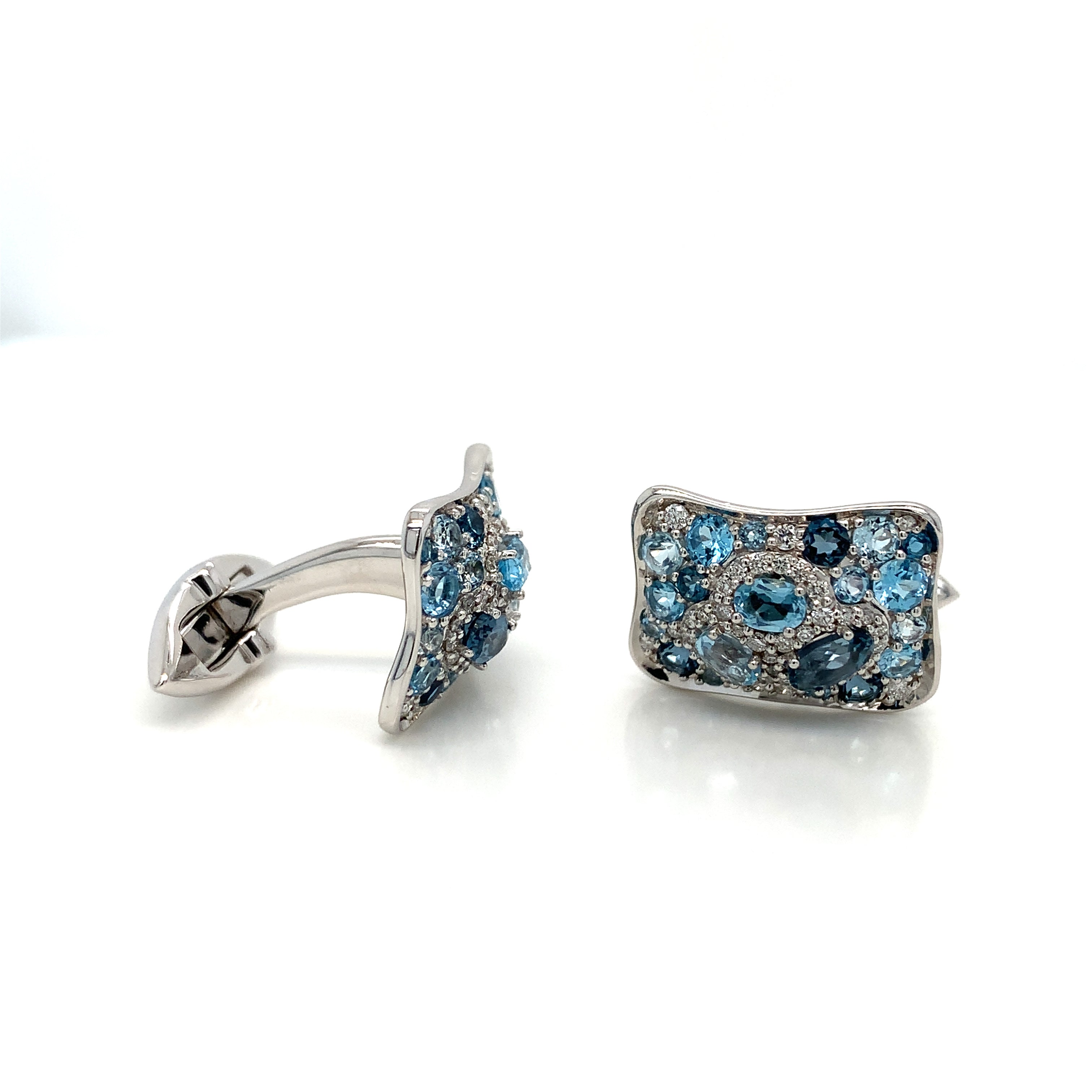 White Gold Cufflinks with Sapphire, Topaz Stones