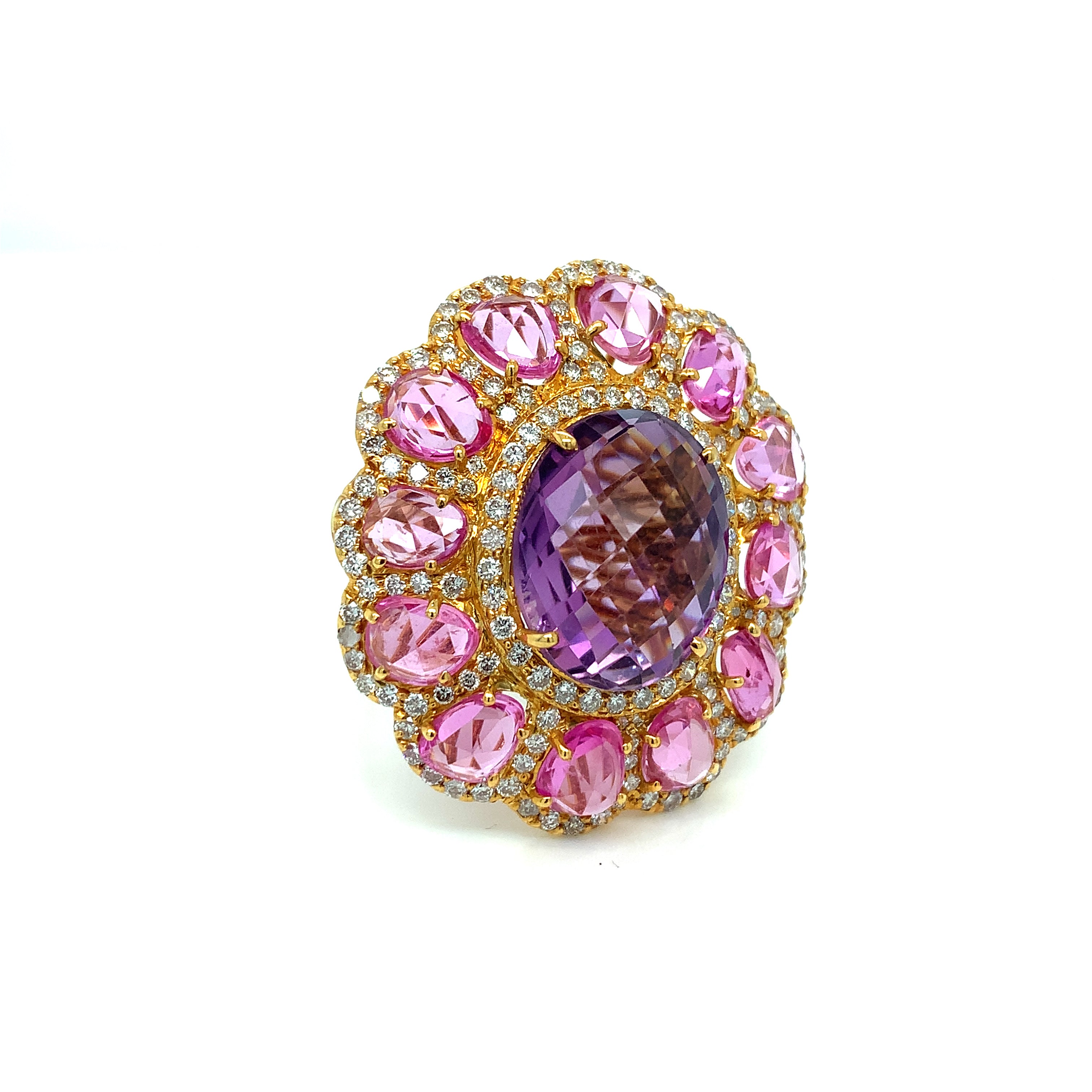 Yellow Gold Ring with Amethyst, Sapphire Stones