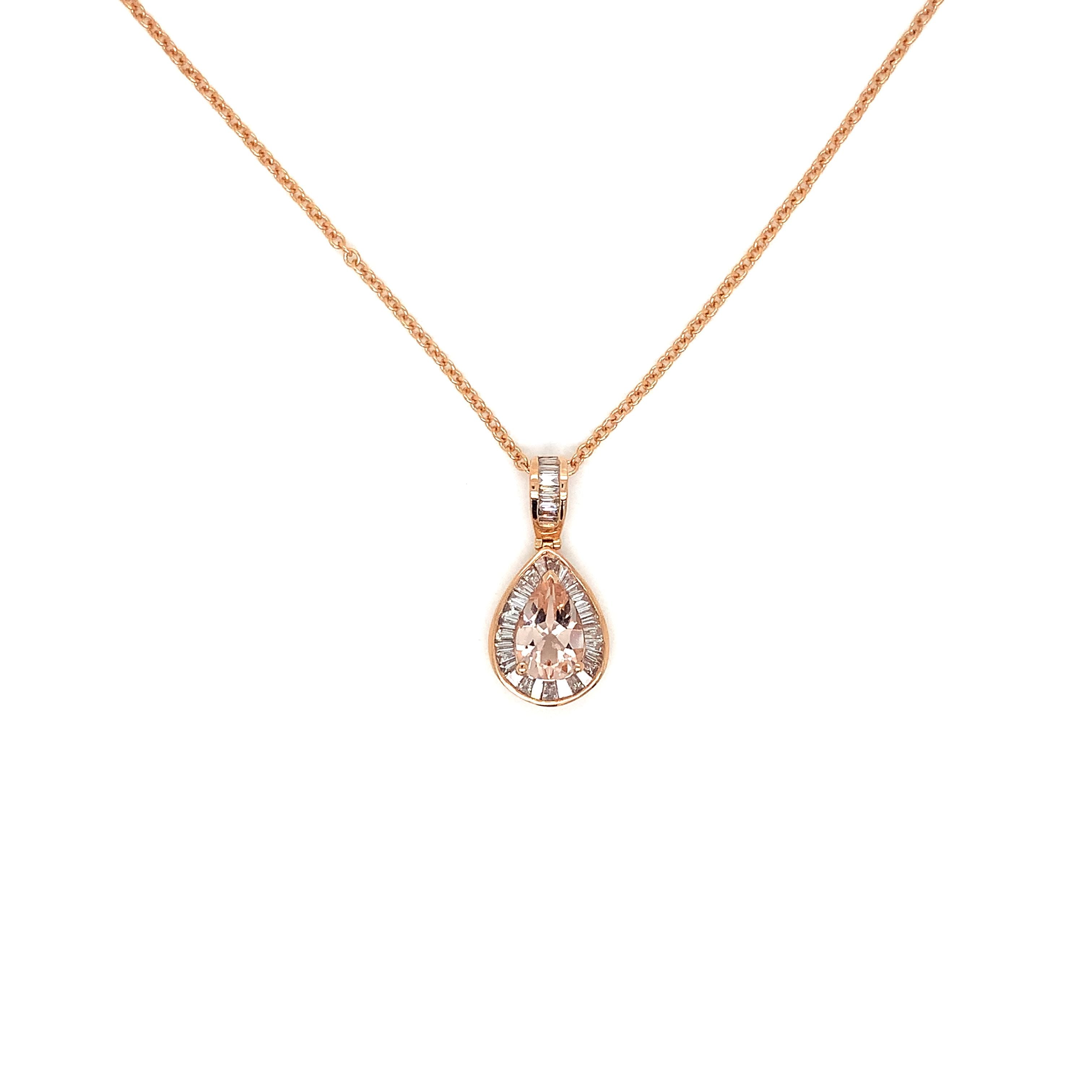 Rose Gold Pendant Necklace with Diamond, Morganite Stones