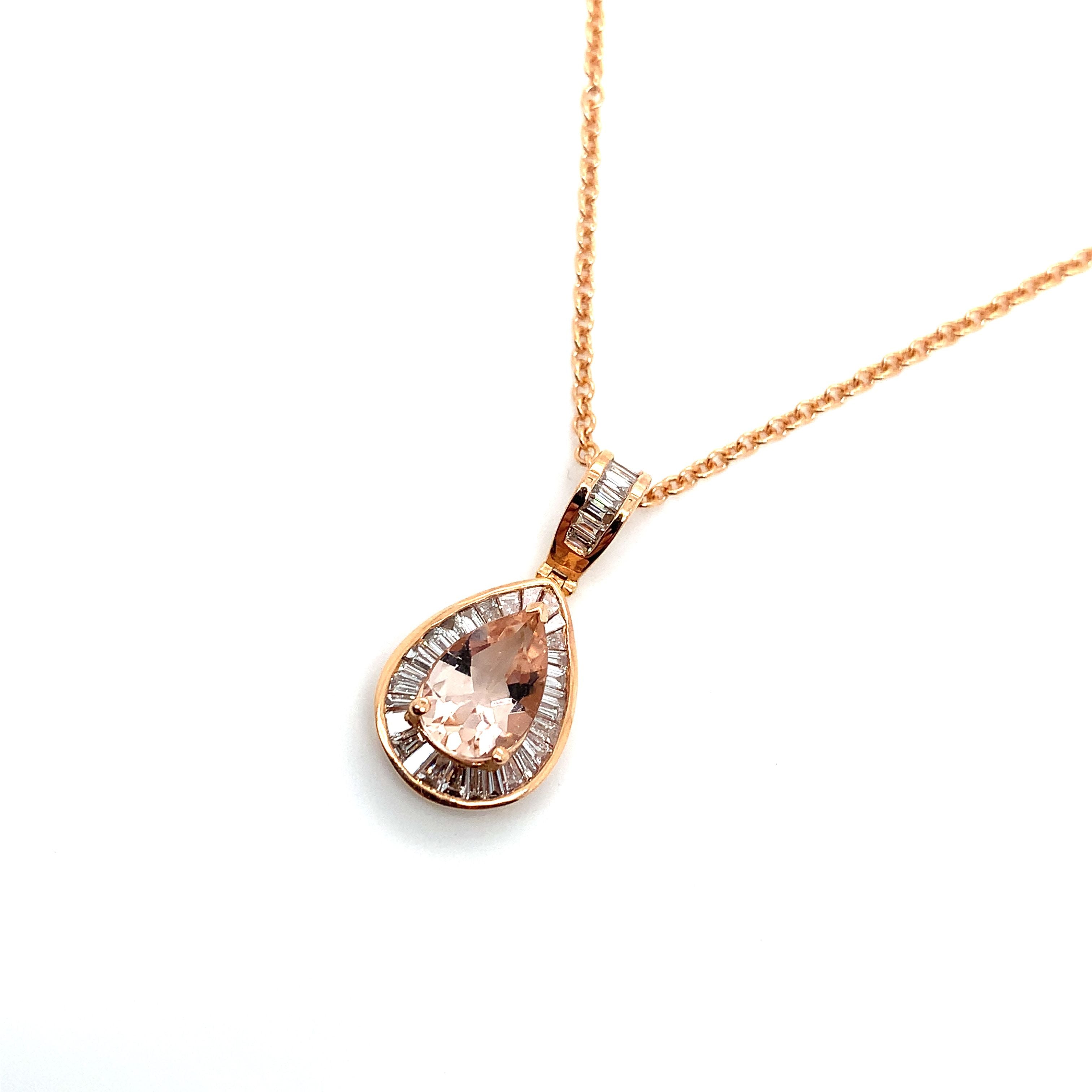 Rose Gold Pendant Necklace with Diamond, Morganite Stones
