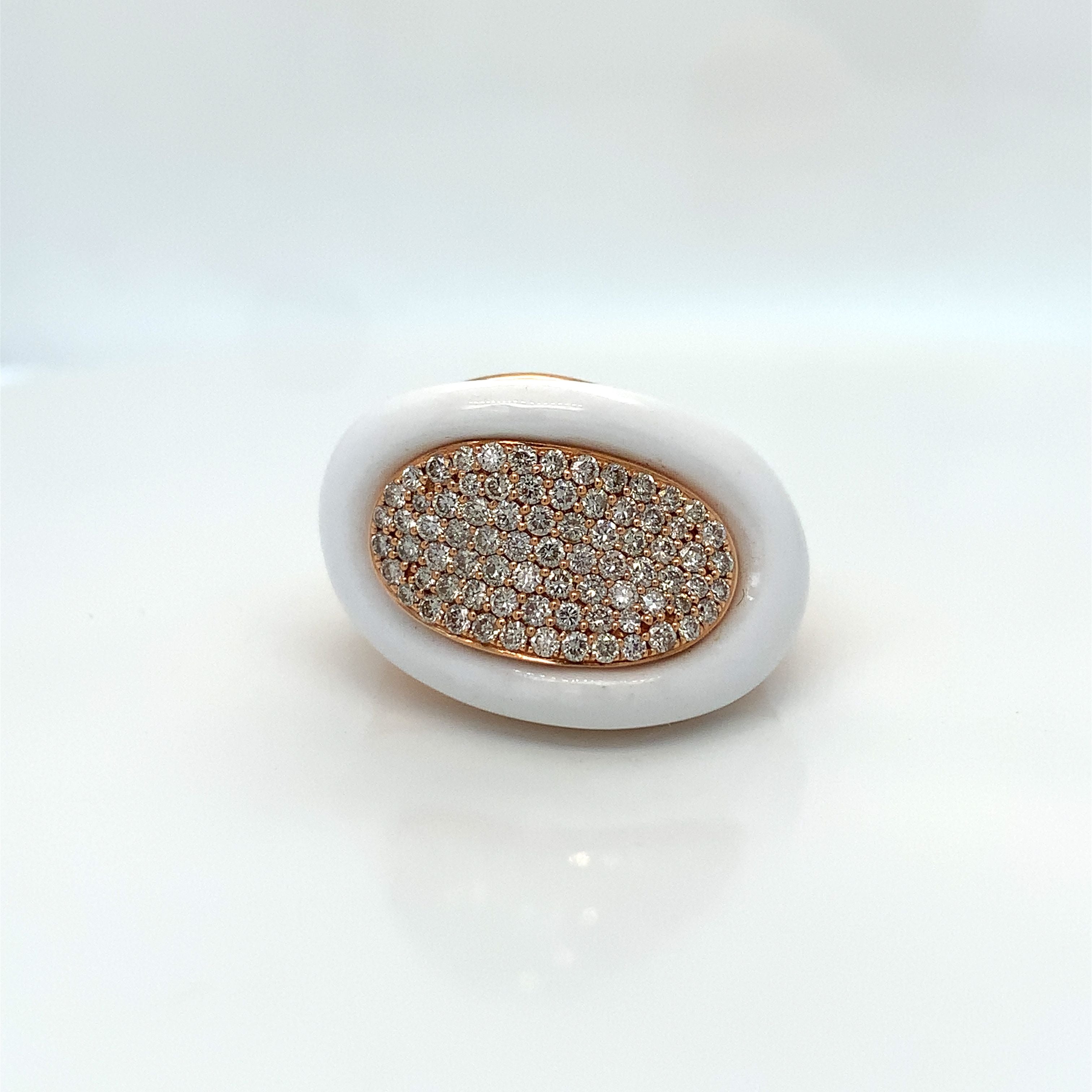 Rose Gold Ring with Agate, Diamond Stones