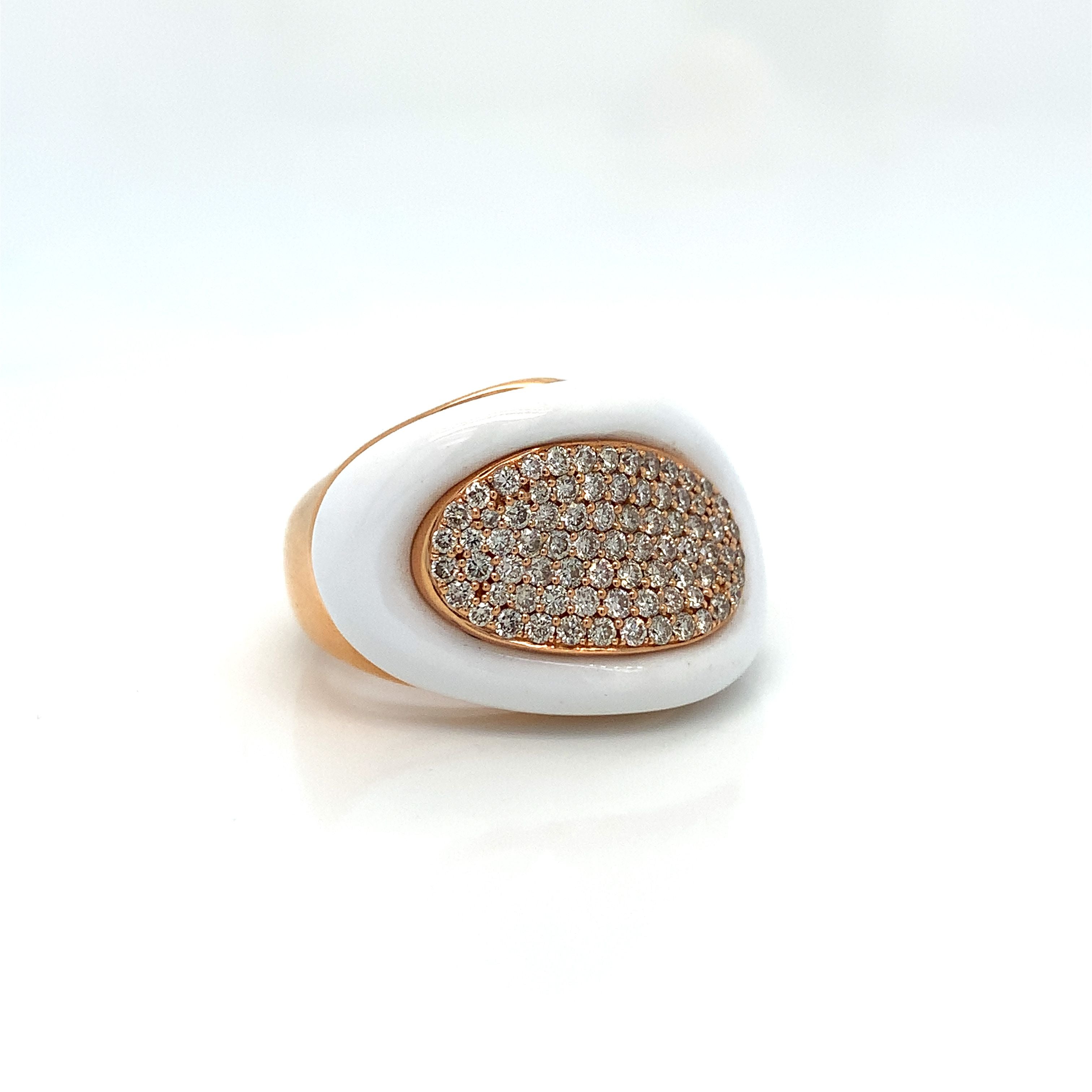 Rose Gold Ring with Agate, Diamond Stones