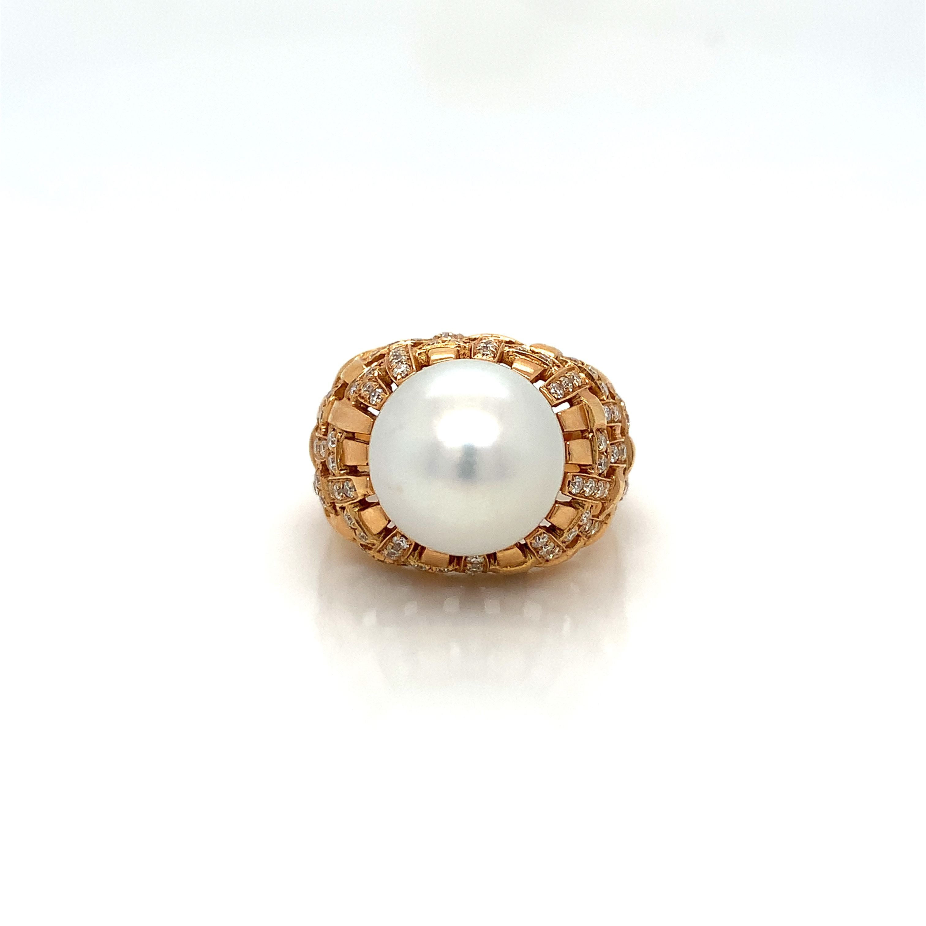 Yellow Gold Ring with Diamond, Pearl Stones
