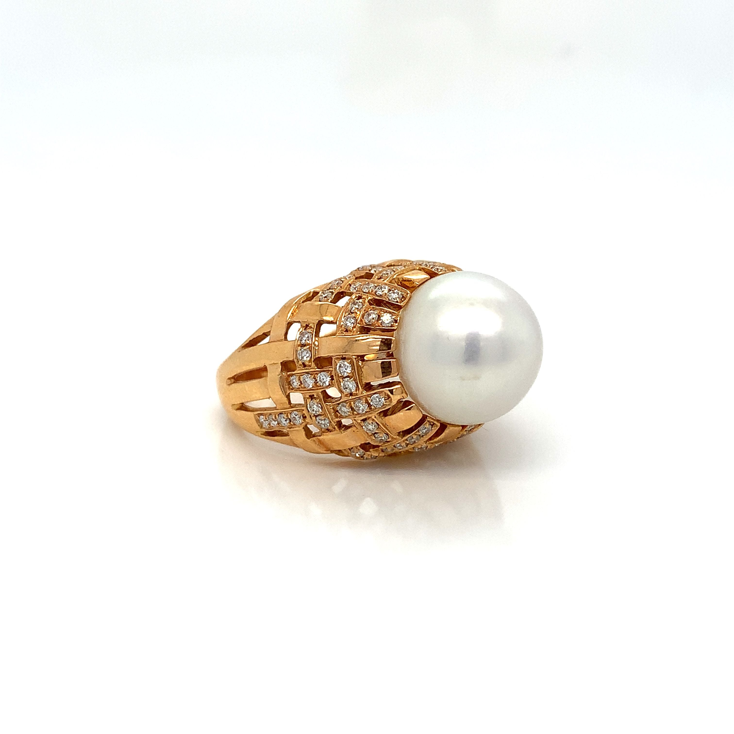 Yellow Gold Ring with Diamond, Pearl Stones