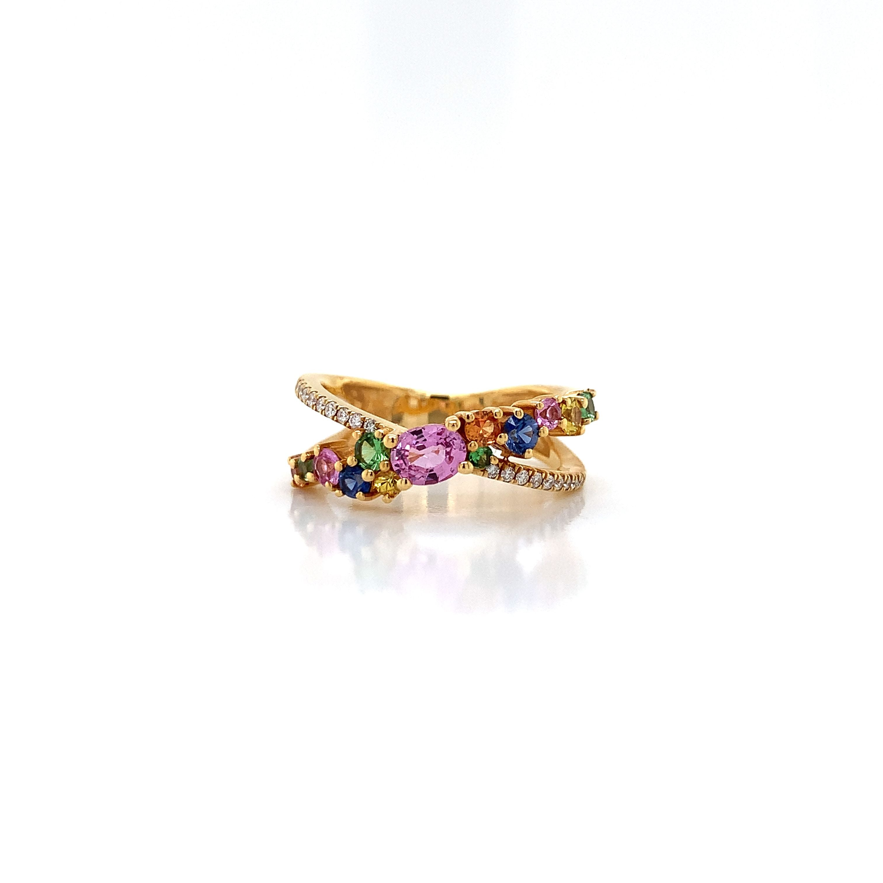 Yellow Gold Ring with Diamond, Sapphire Stones