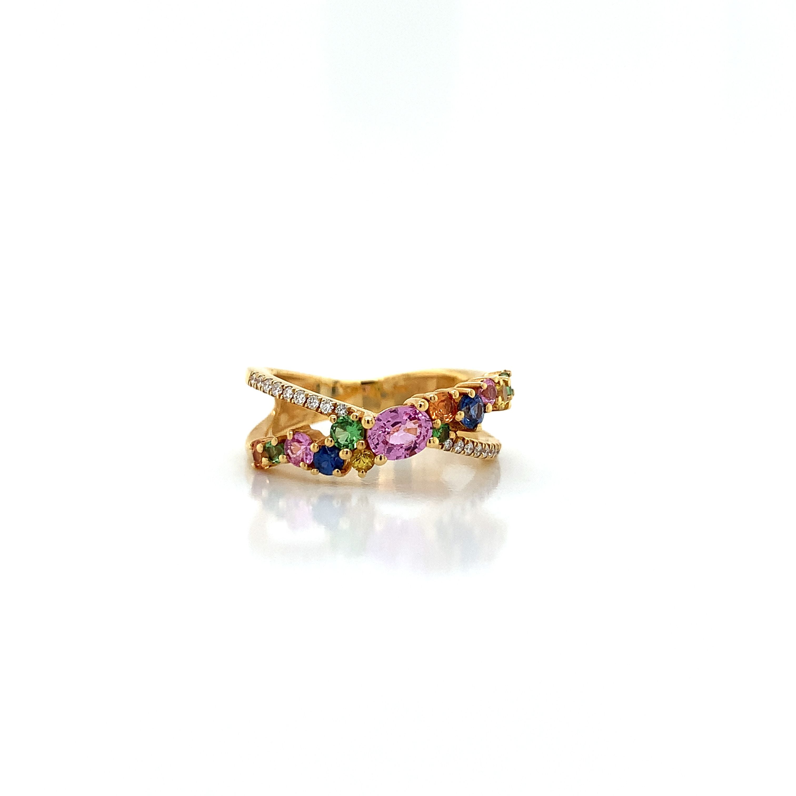 Yellow Gold Ring with Diamond, Sapphire Stones