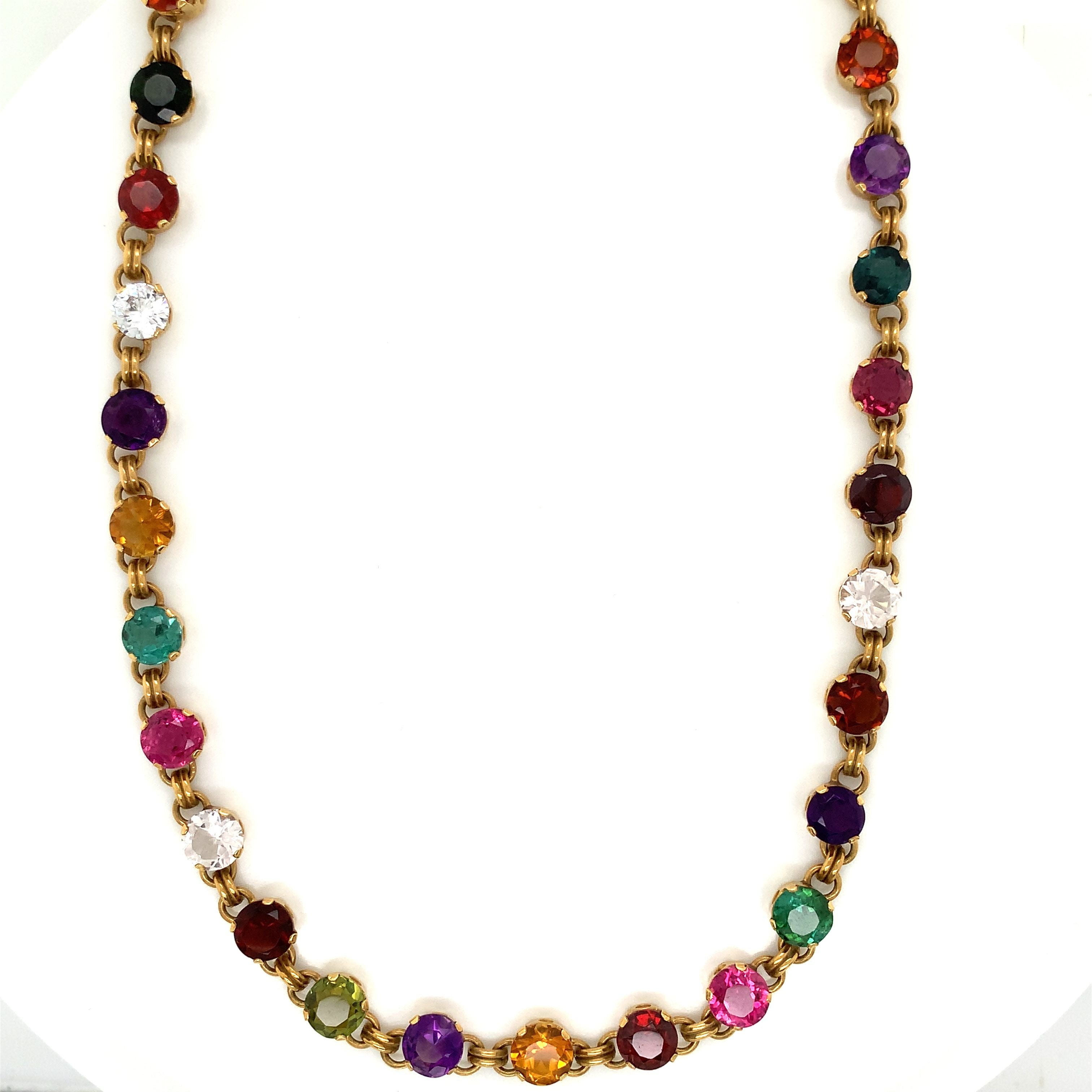 Yellow Gold Gemstone Necklace with Sapphire Stones