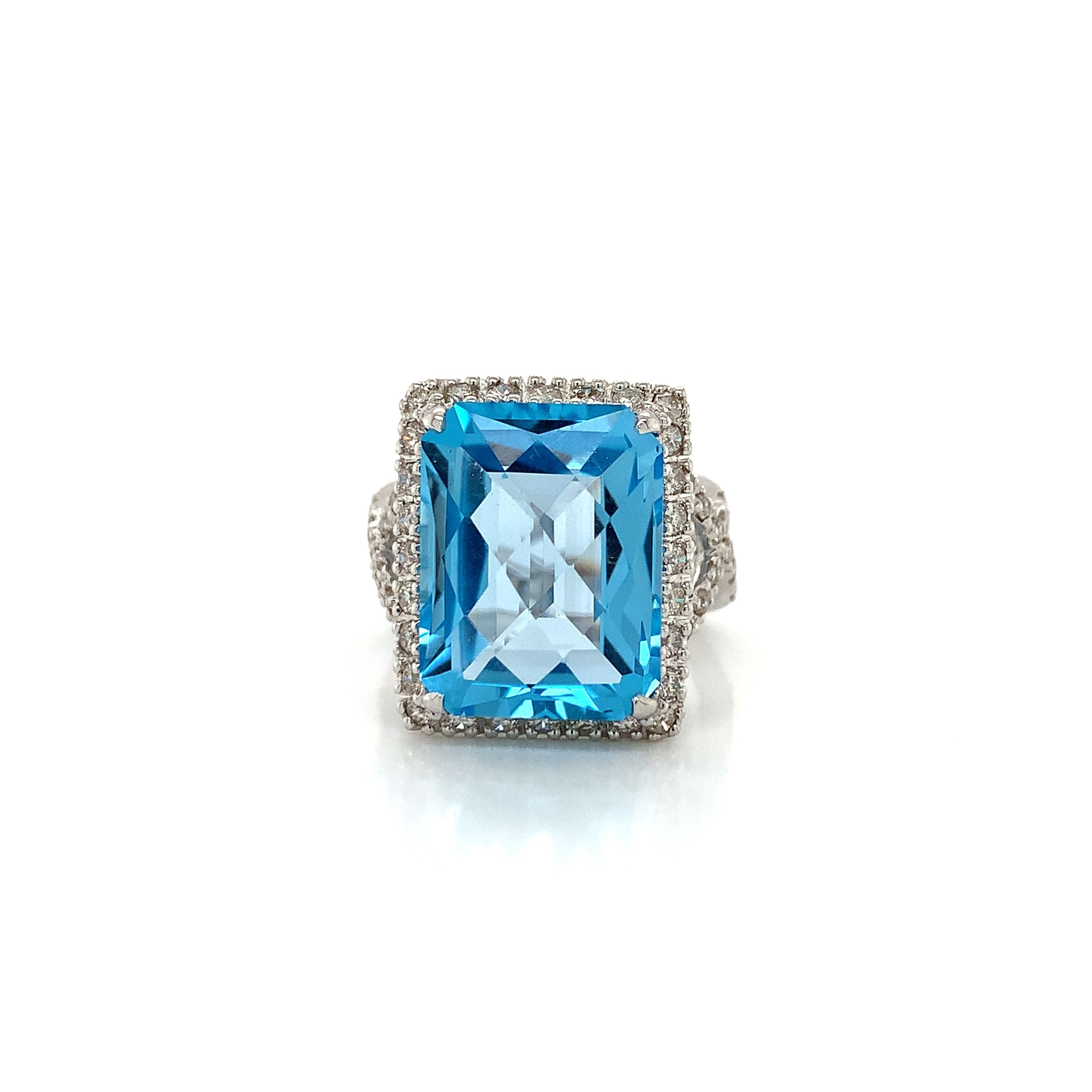 BLUE TOPAZ SQUARE CROSSOVER RING