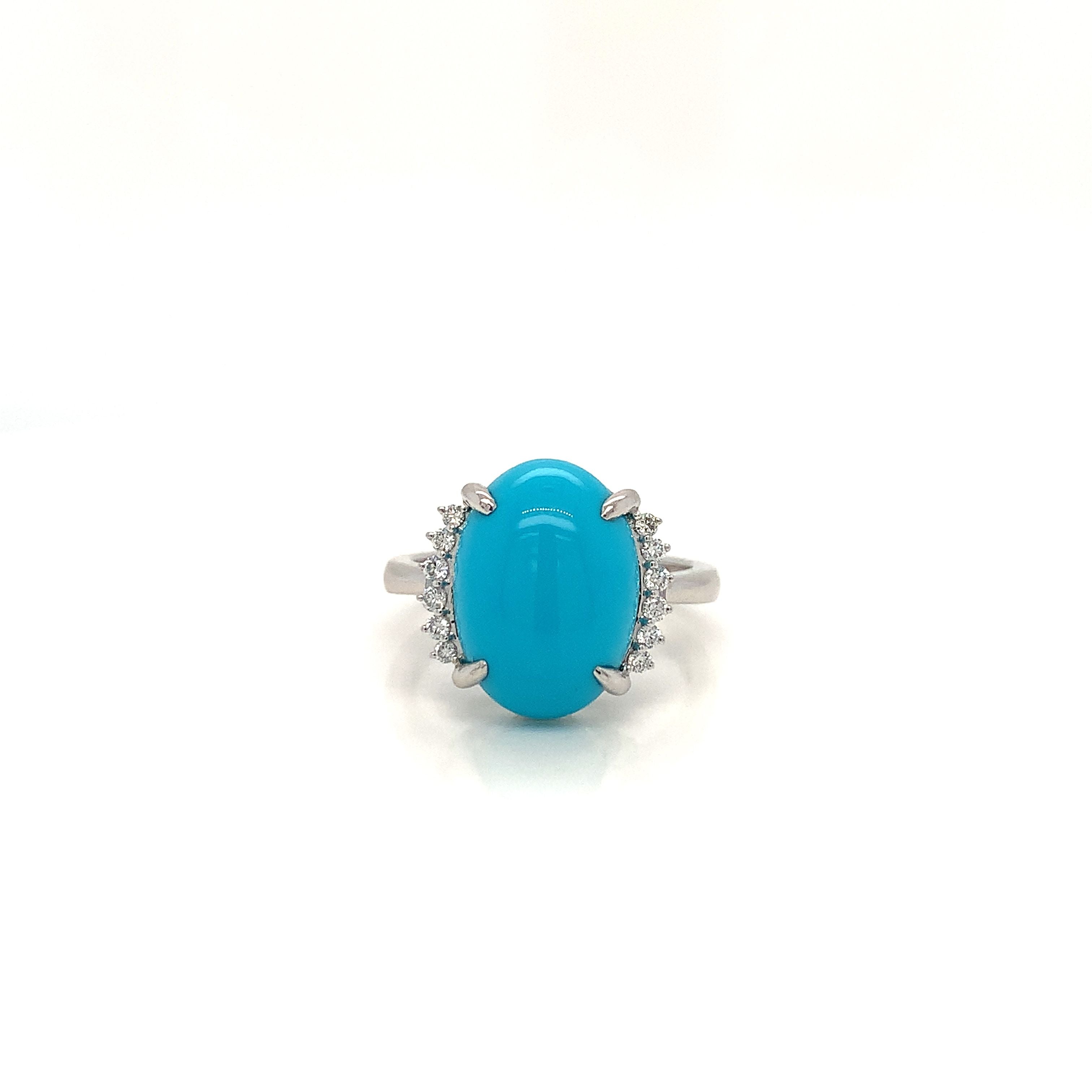 White Gold Ring with Diamond, Turquoise Stones