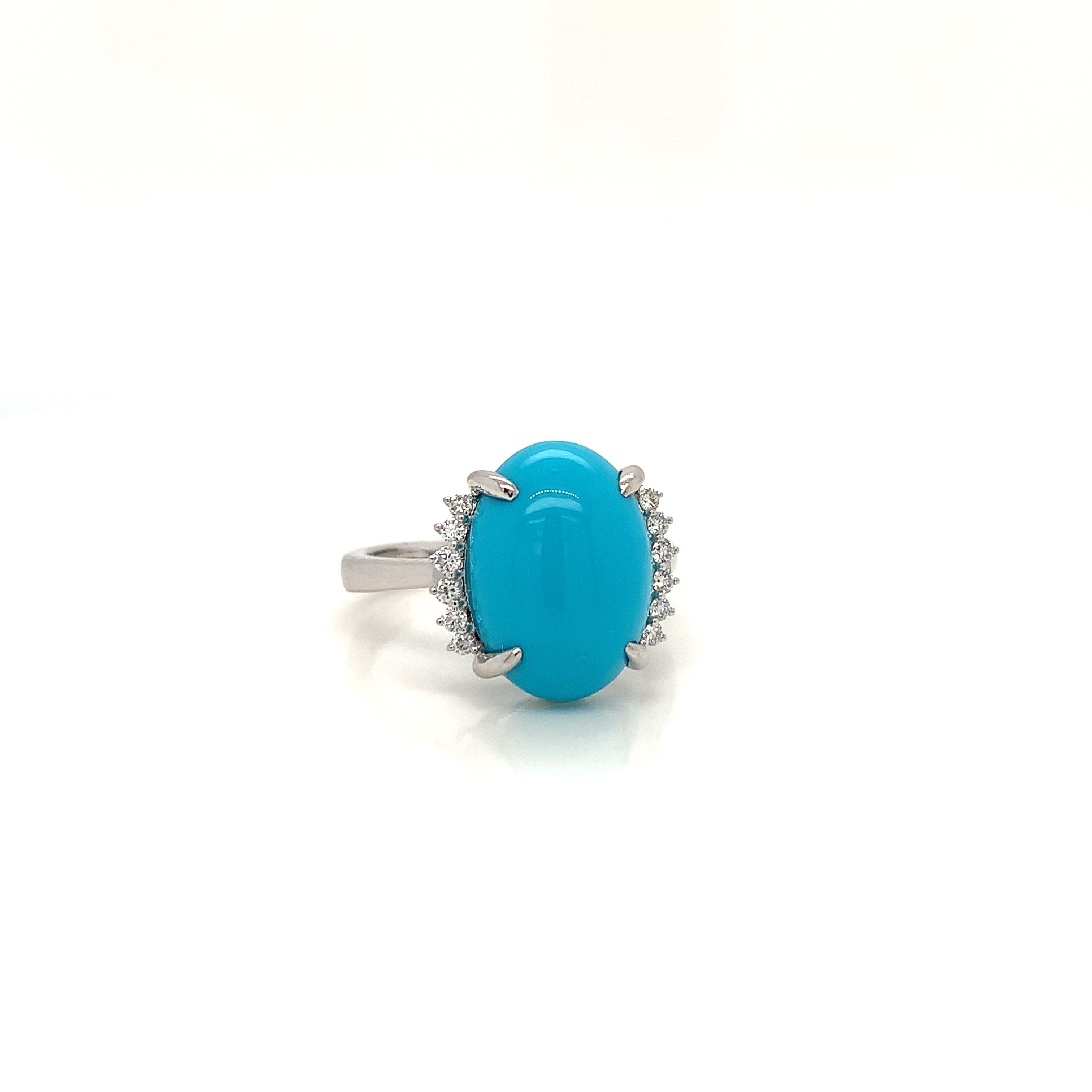 White Gold Ring with Diamond, Turquoise Stones