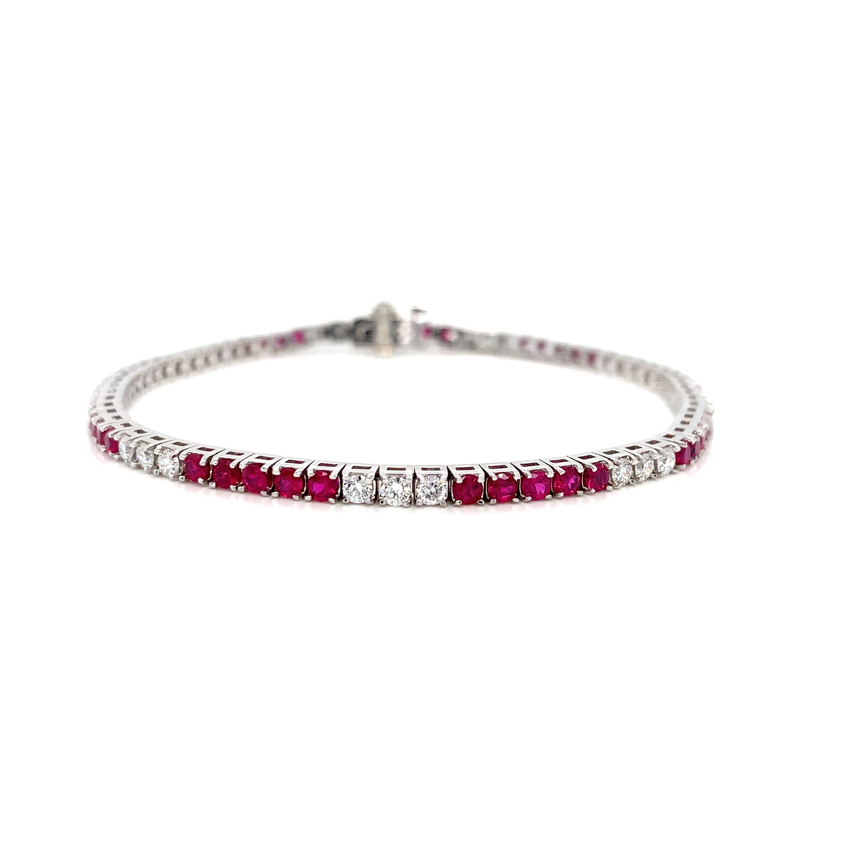 White Gold Tennis Bracelet with Diamond, Ruby Stones