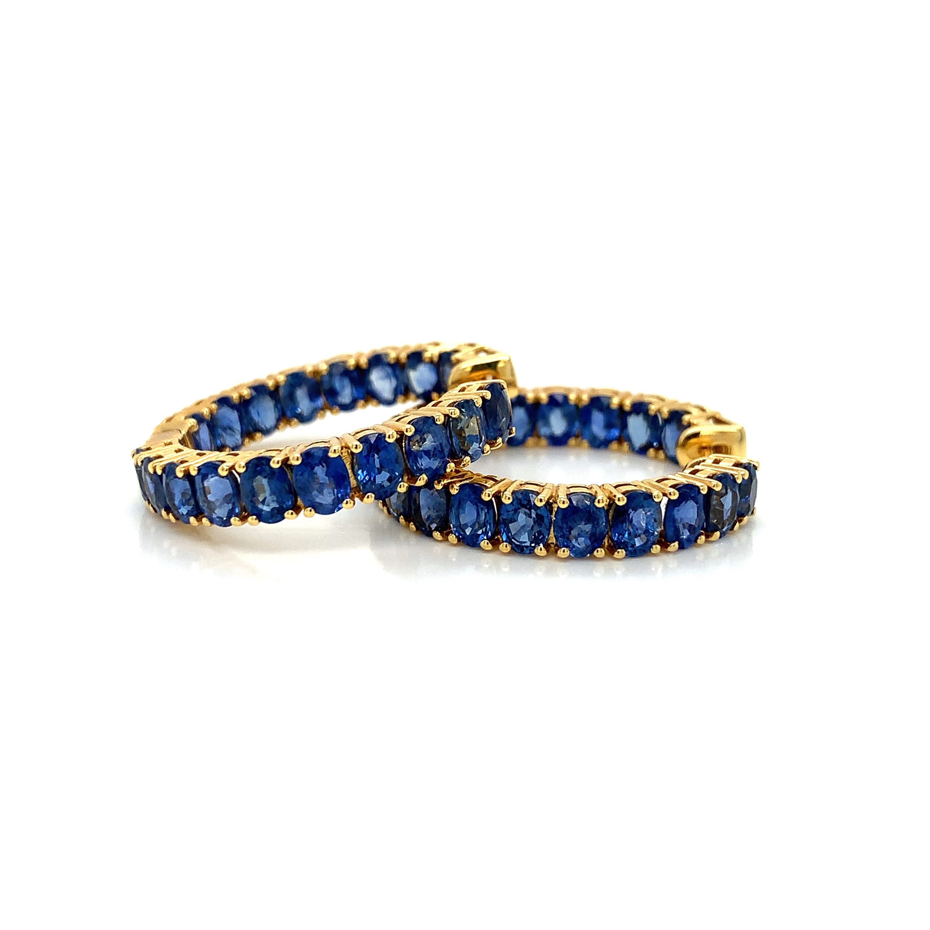 Yellow Gold Hoop Earrings with Sapphire Stones