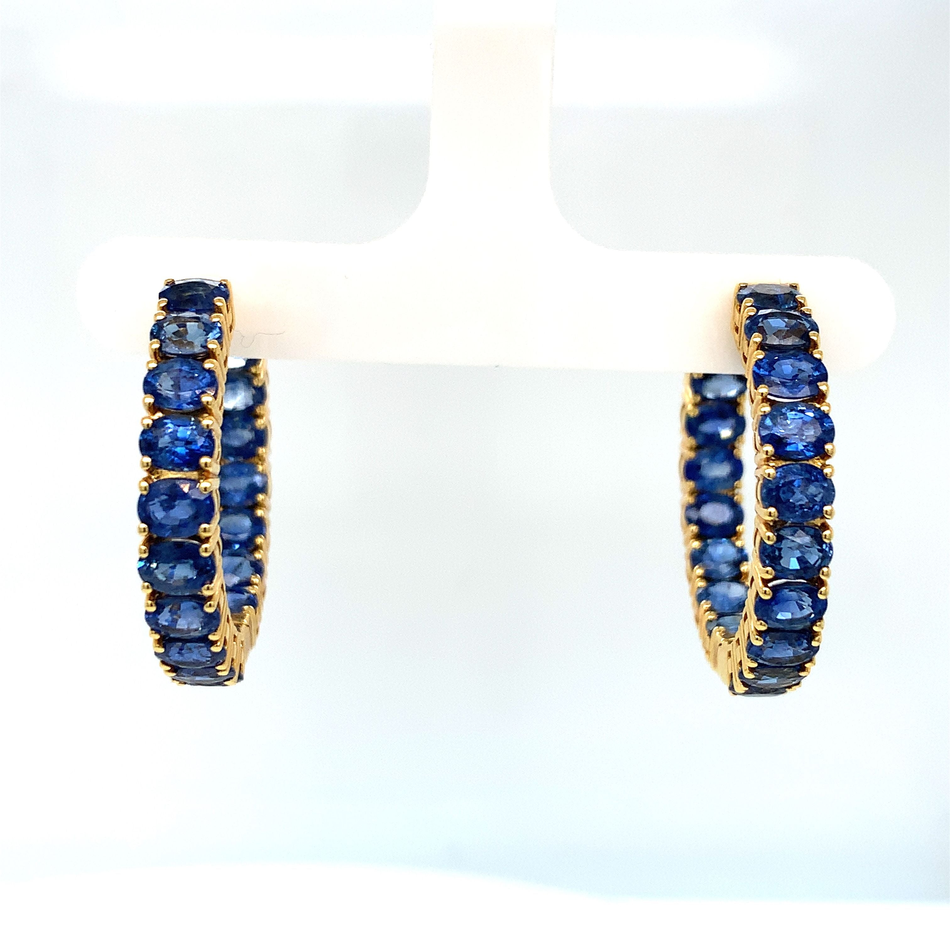 Yellow Gold Hoop Earrings with Sapphire Stones