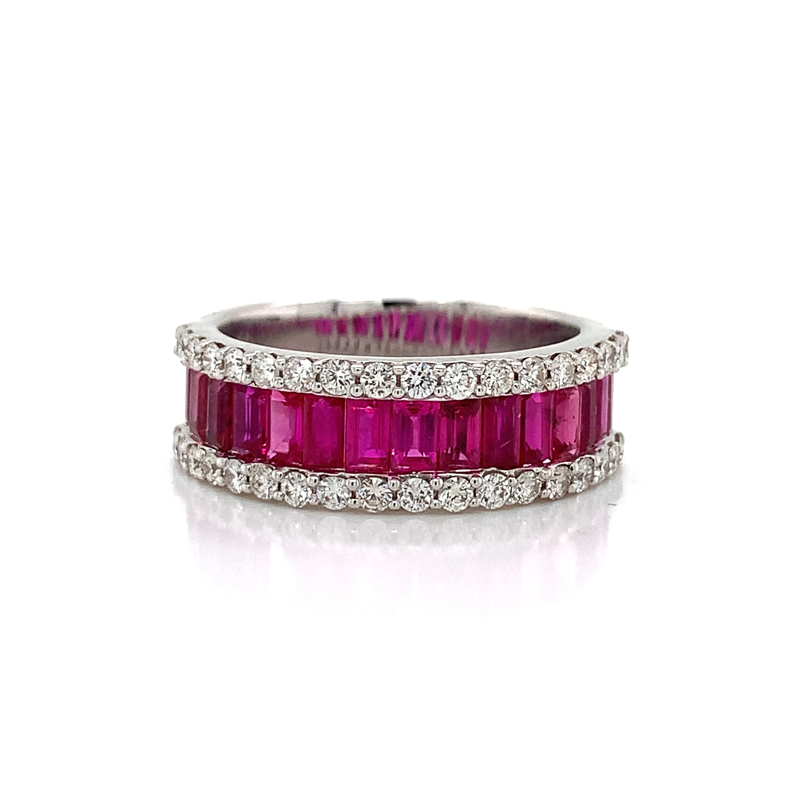 White Gold Ring with Diamond, Ruby Stones